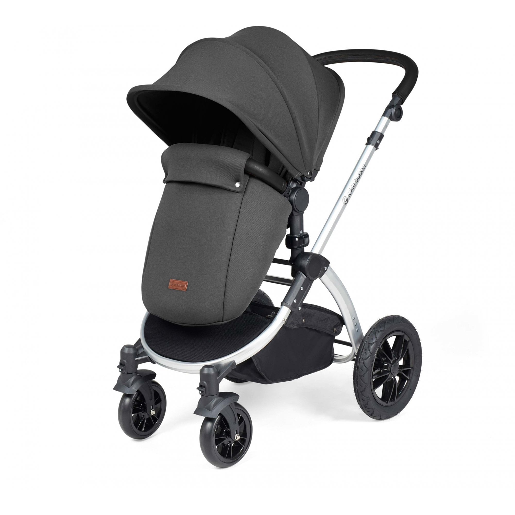 Ickle Bubba Stomp Luxe 12 Piece Travel System with i-Size Stratus Car Seat & ISOFIX Base Charcoal