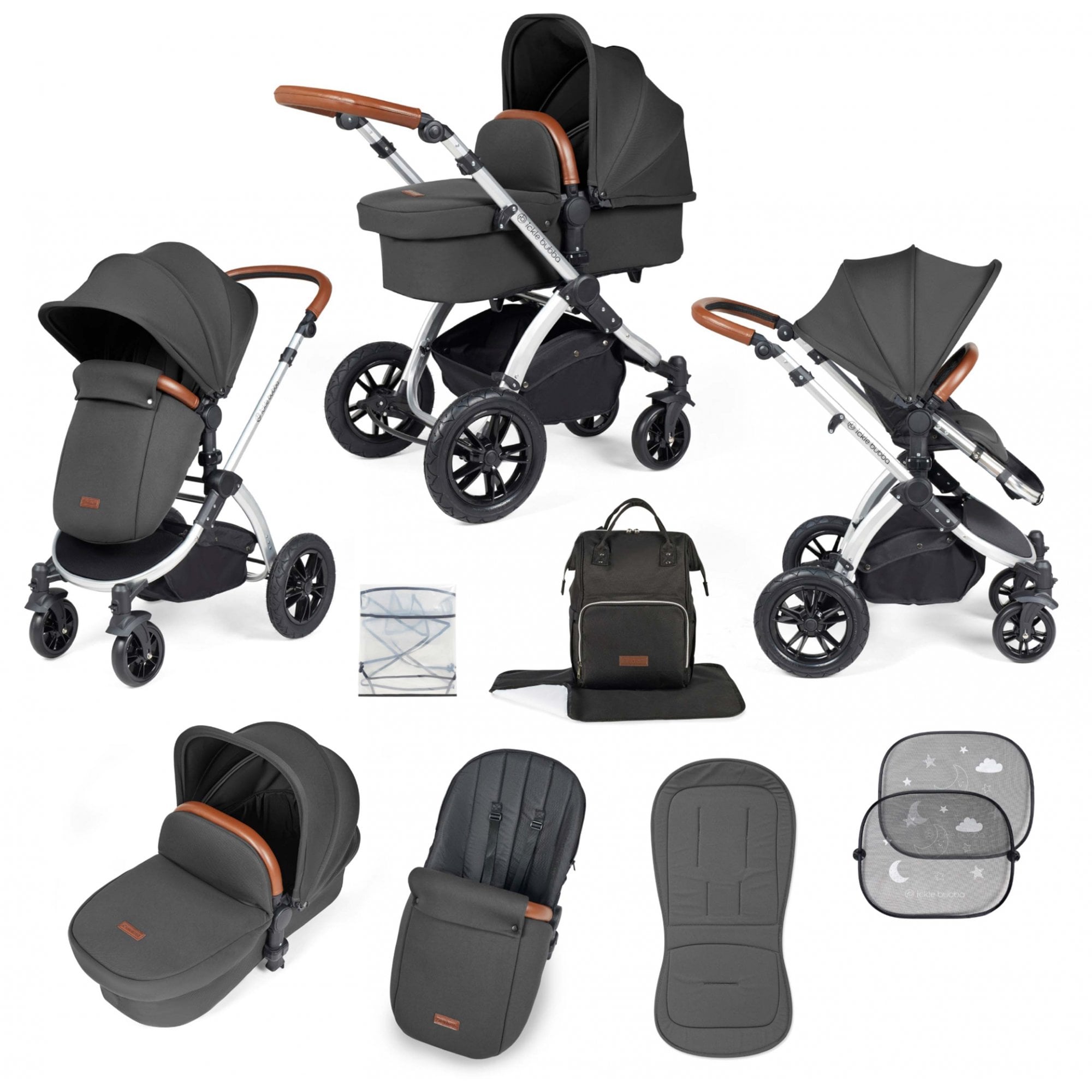 Ickle Bubba Stomp Luxe 9 Piece Pram Charcoal