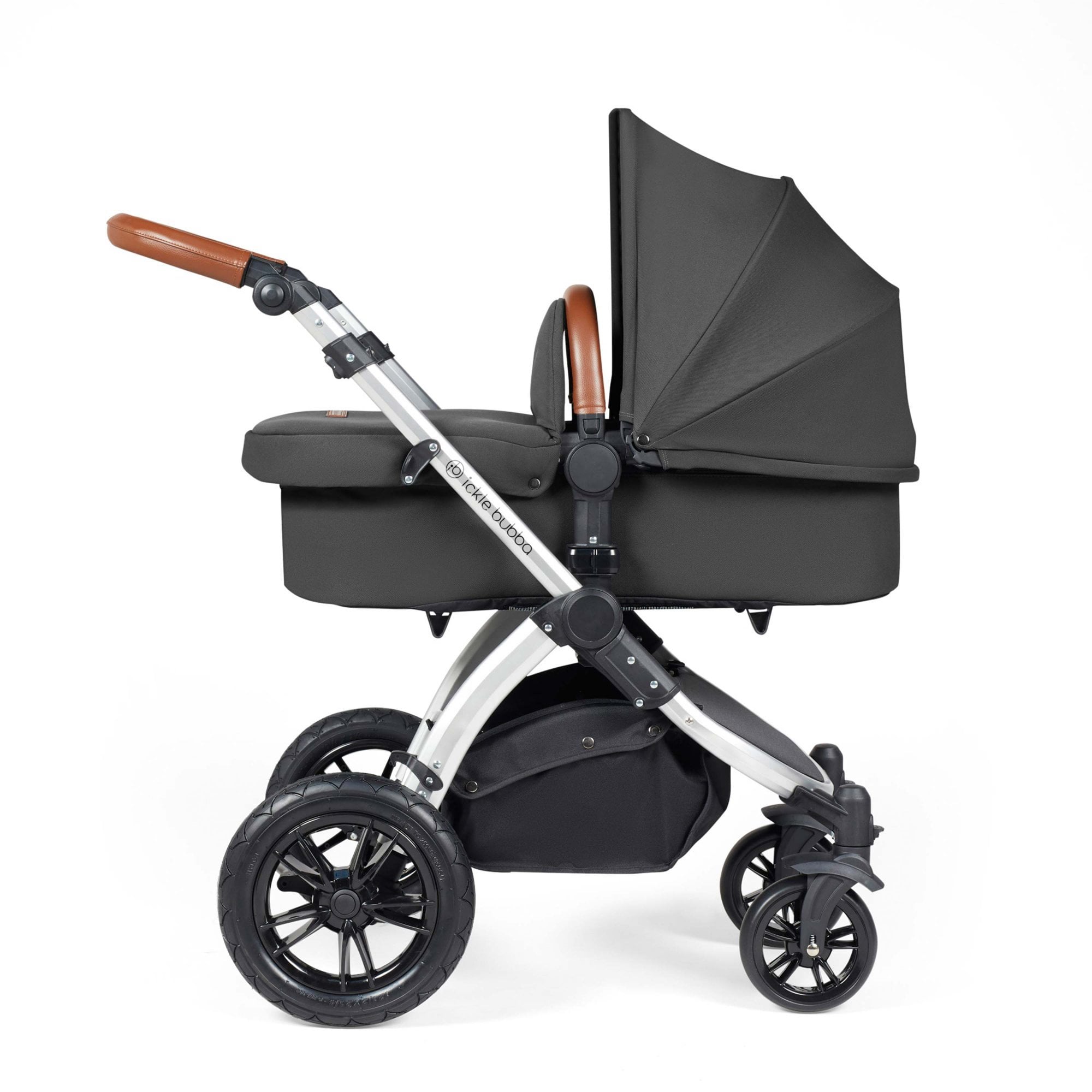 Ickle Bubba Stomp Luxe 12 Piece Travel System with i-Size Stratus Car Seat & ISOFIX Base Charcoal