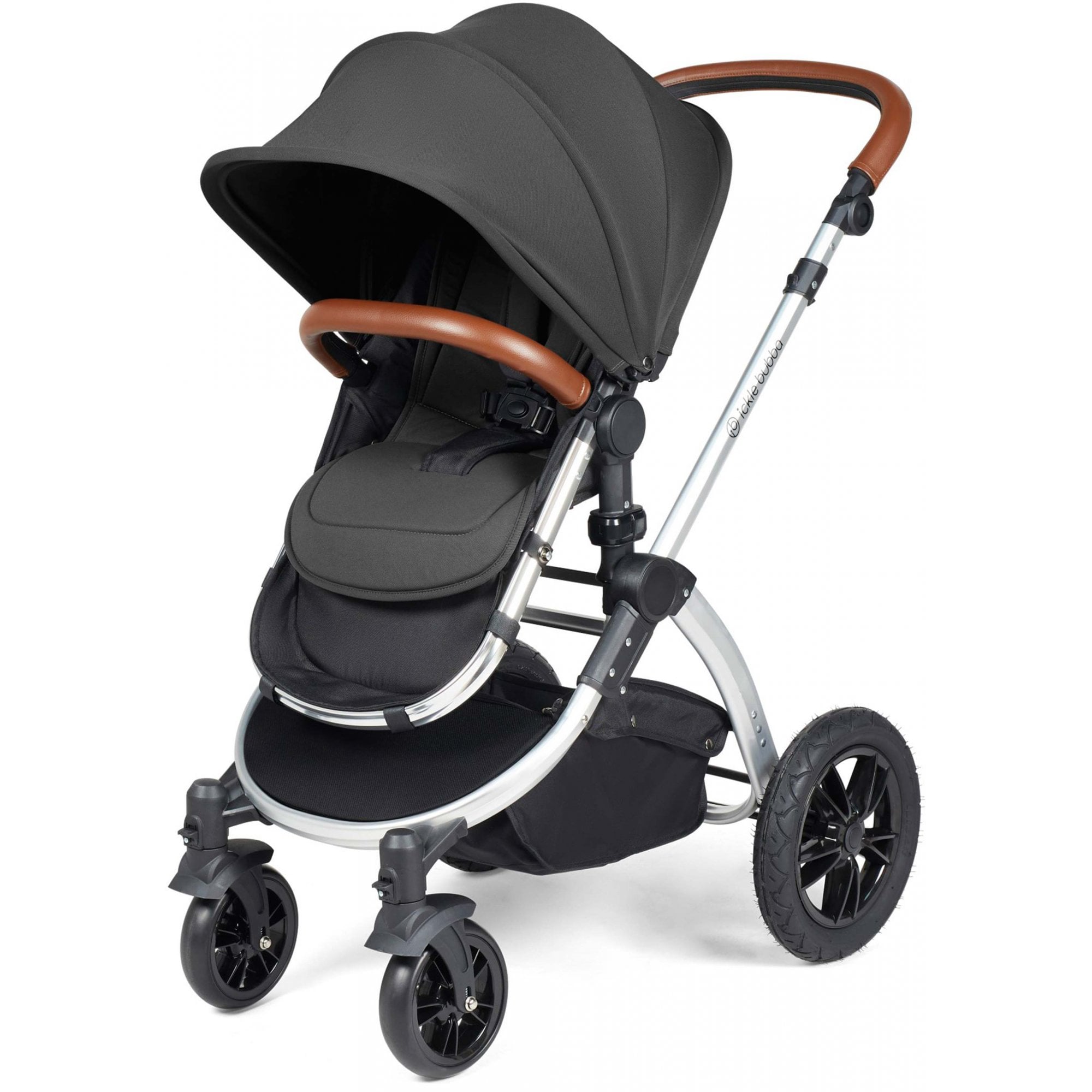 Ickle Bubba Stomp Luxe 12 Piece Travel System with i-Size Stratus Car Seat & ISOFIX Base Charcoal