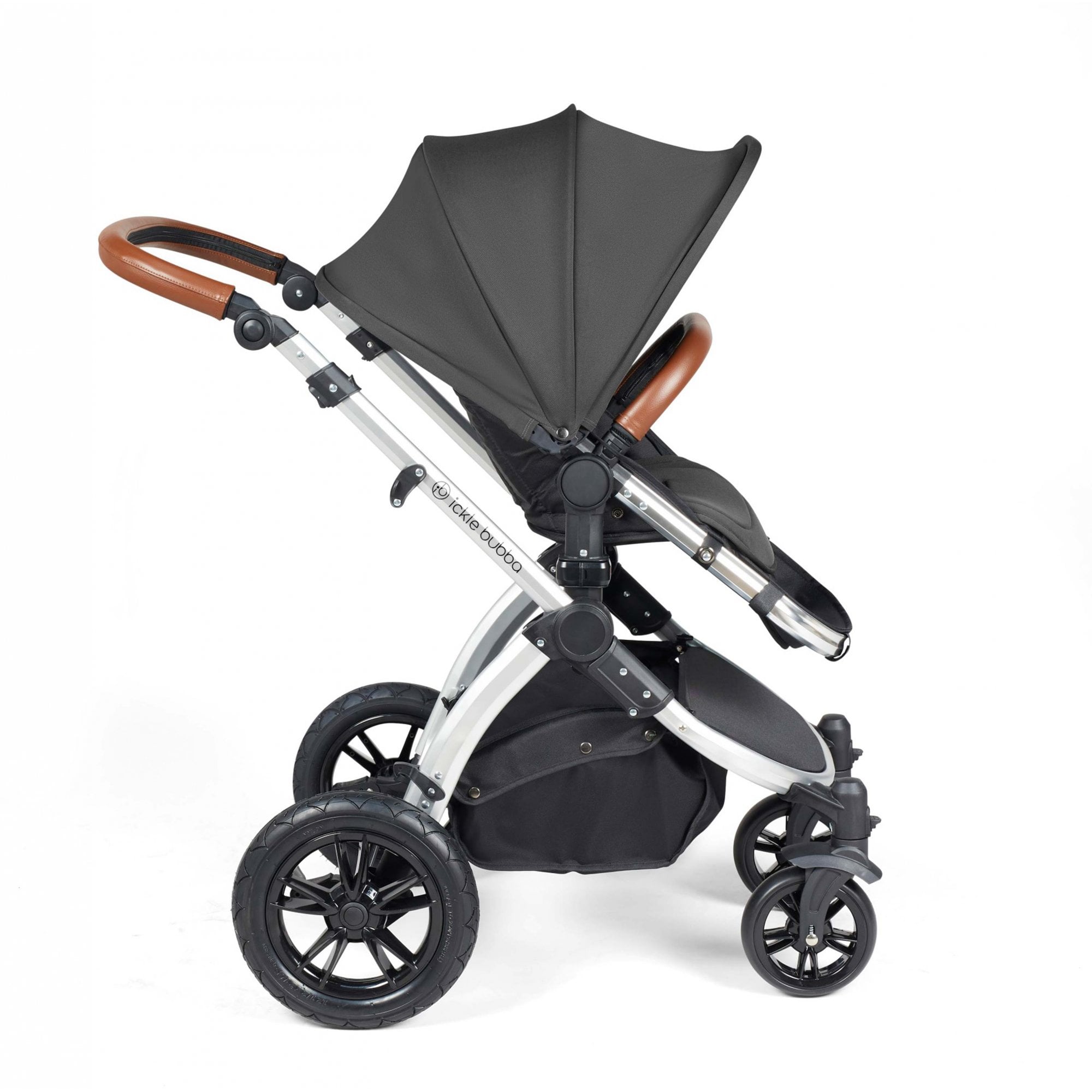 Ickle Bubba Stomp Luxe 12 Piece Travel System with i-Size Stratus Car Seat & ISOFIX Base Charcoal