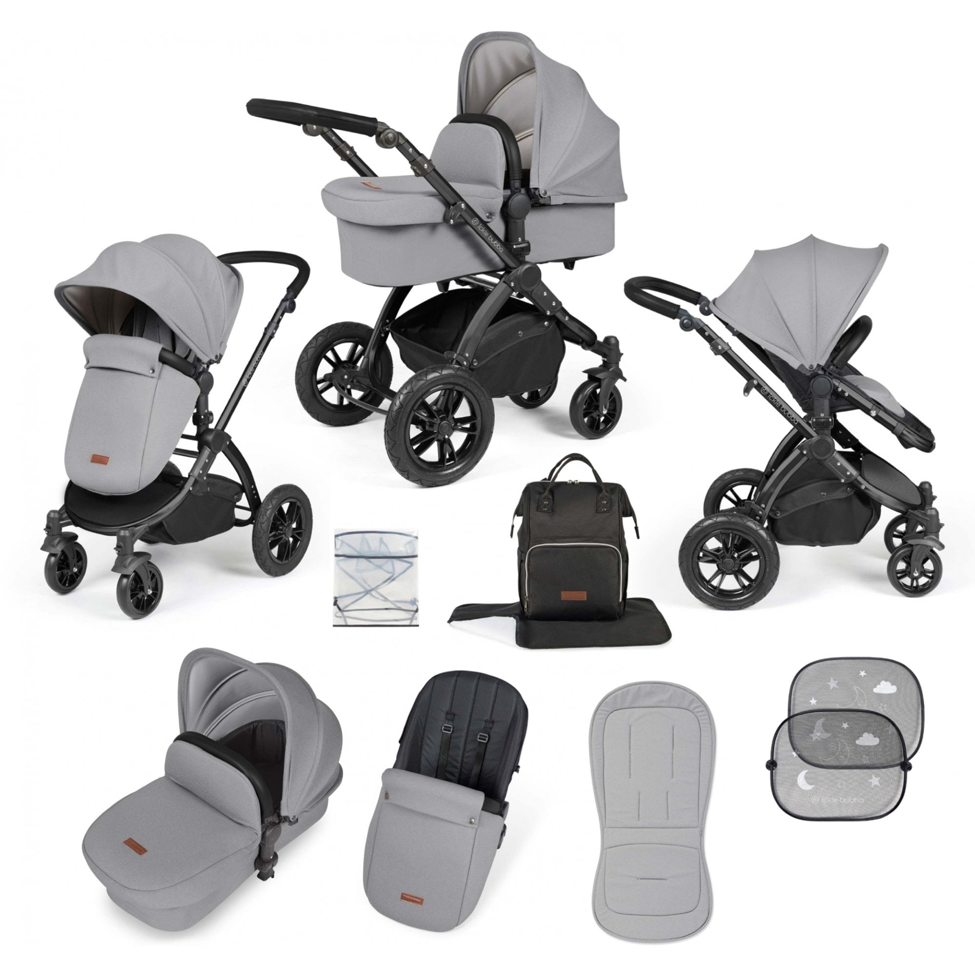 Ickle Bubba Stomp Luxe 9 Piece Pram Pearl Grey