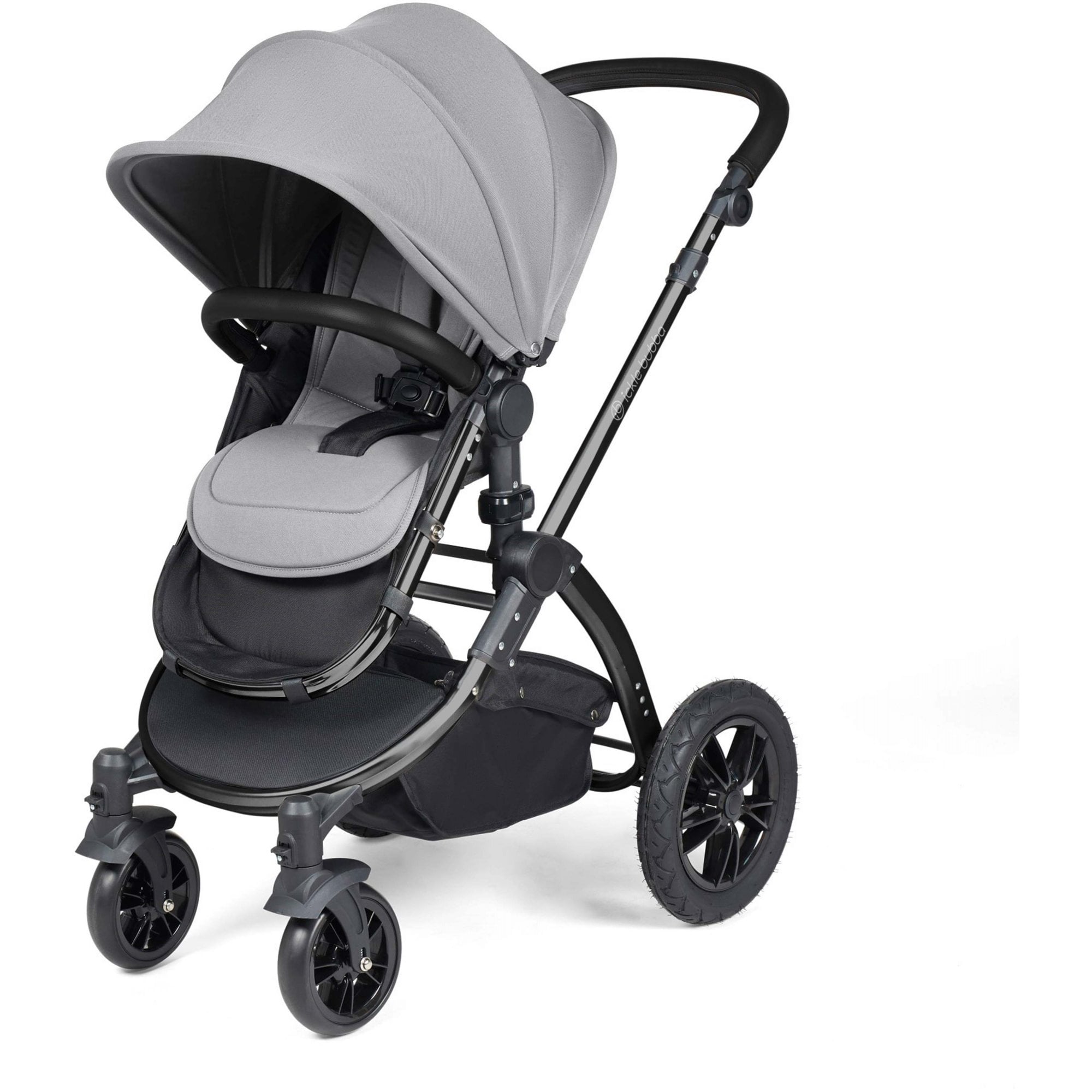 Ickle Bubba Stomp Luxe 12 Piece Travel System with i-Size Stratus Car Seat & ISOFIX Base Pearl Grey