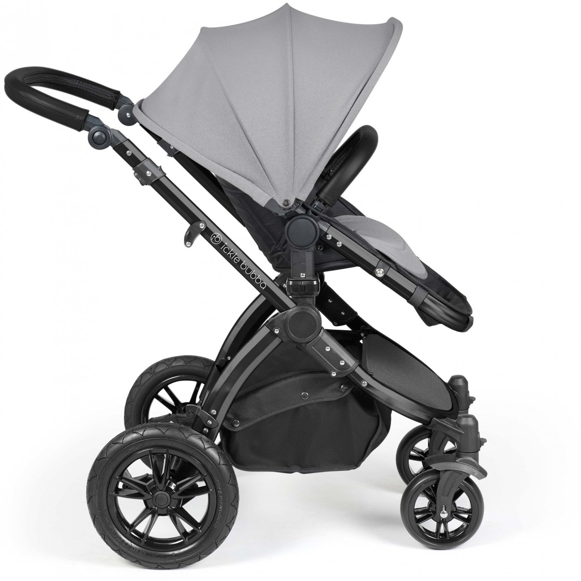 Ickle Bubba Stomp Luxe 12 Piece Travel System with i-Size Stratus Car Seat & ISOFIX Base Pearl Grey