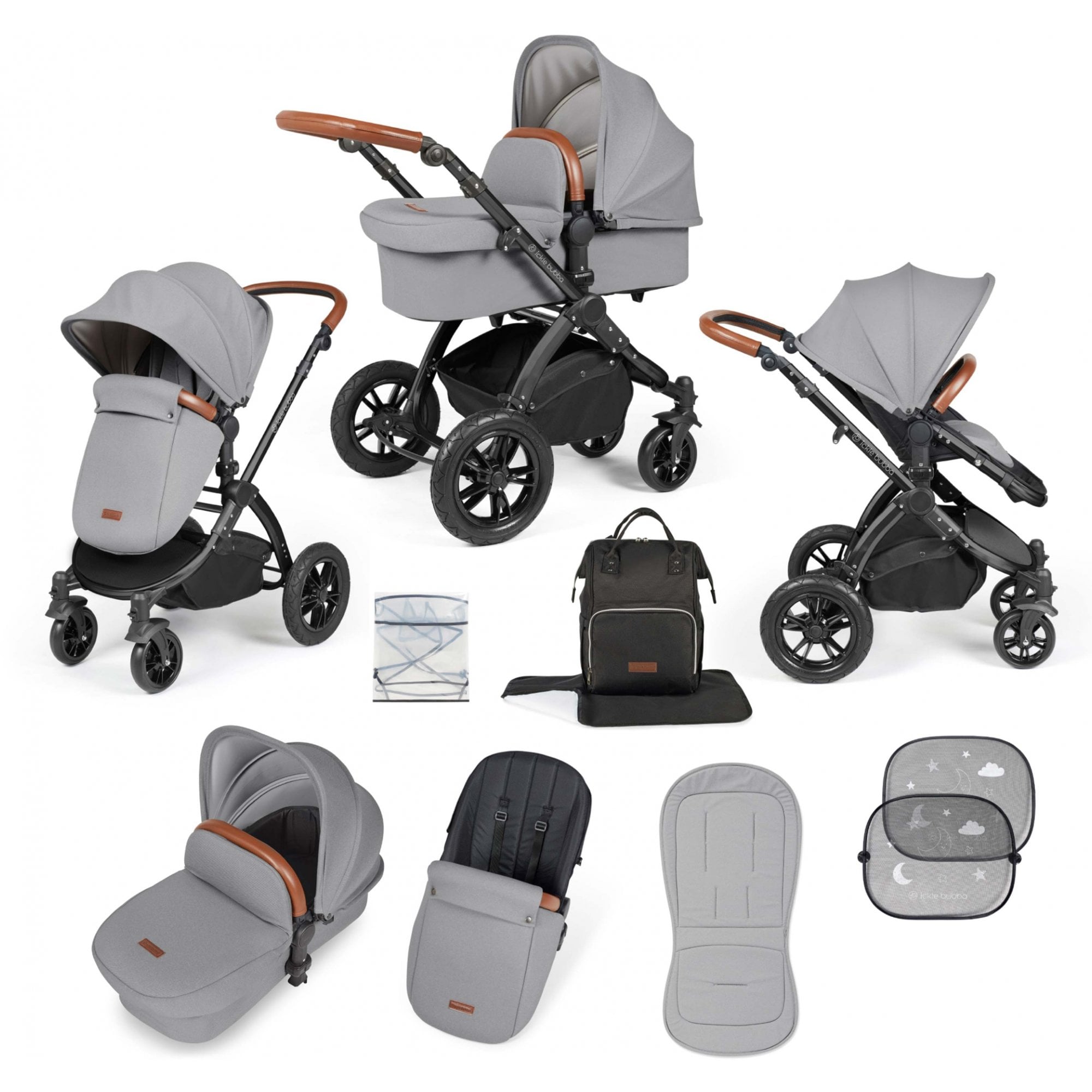 Ickle Bubba Stomp Luxe 9 Piece Pram Pearl Grey