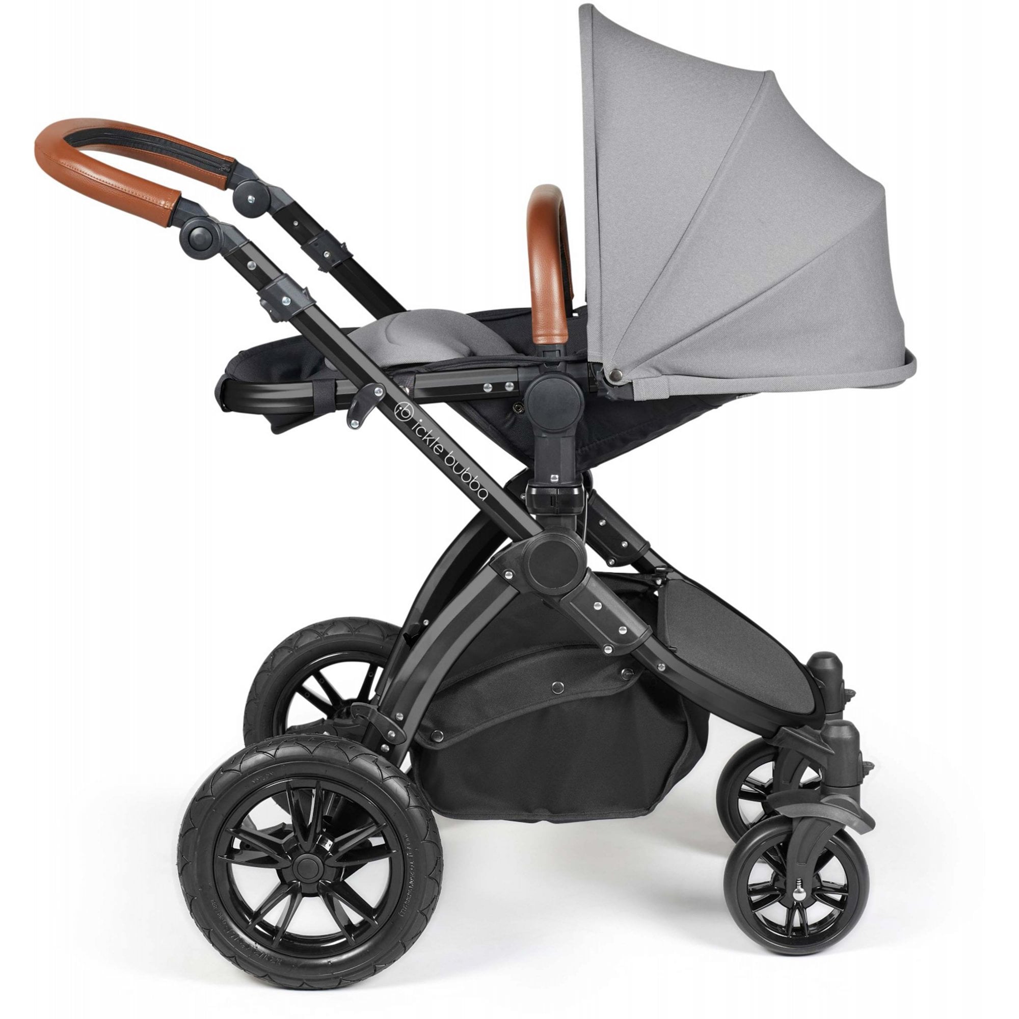 Ickle Bubba Stomp Luxe 12 Piece Travel System with i-Size Stratus Car Seat & ISOFIX Base Pearl Grey