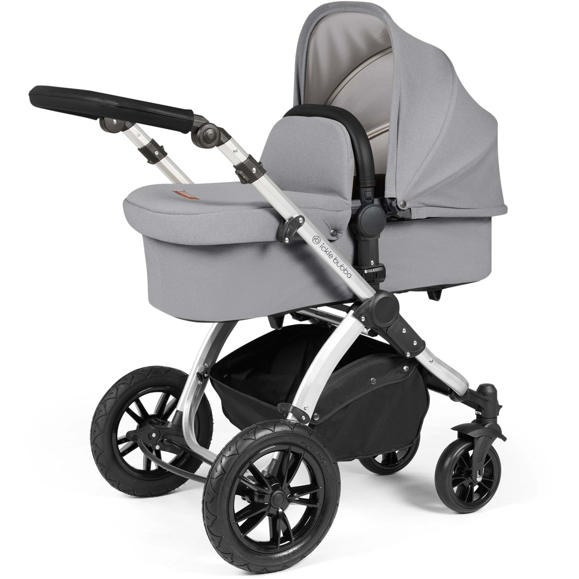 Ickle Bubba Stomp Luxe 12 Piece Travel System & i-Size Cirrus Car Seat + Base Pearl Grey