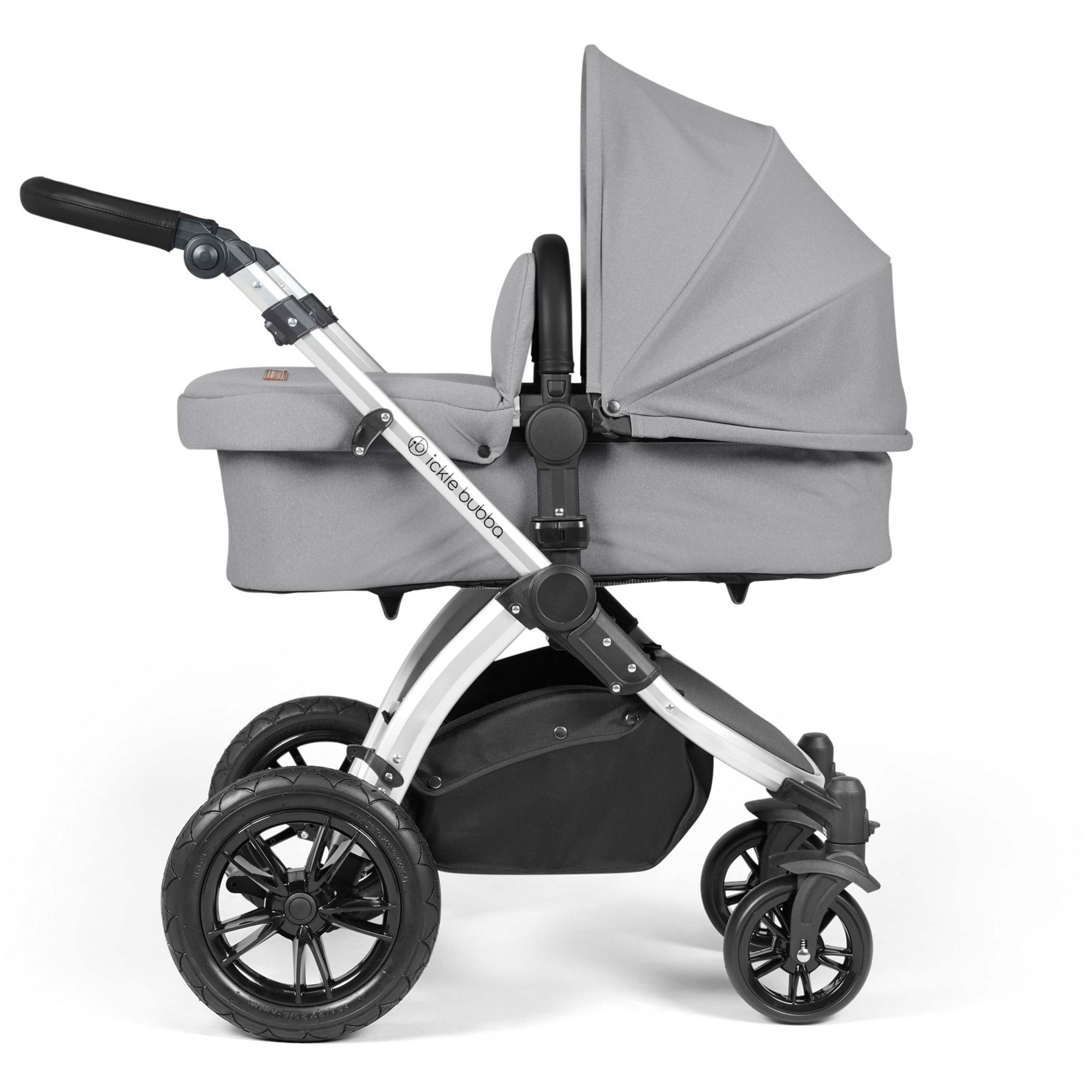 Ickle Bubba Stomp Luxe 12 Piece Travel System with i-Size Stratus Car Seat & ISOFIX Base Pearl Grey