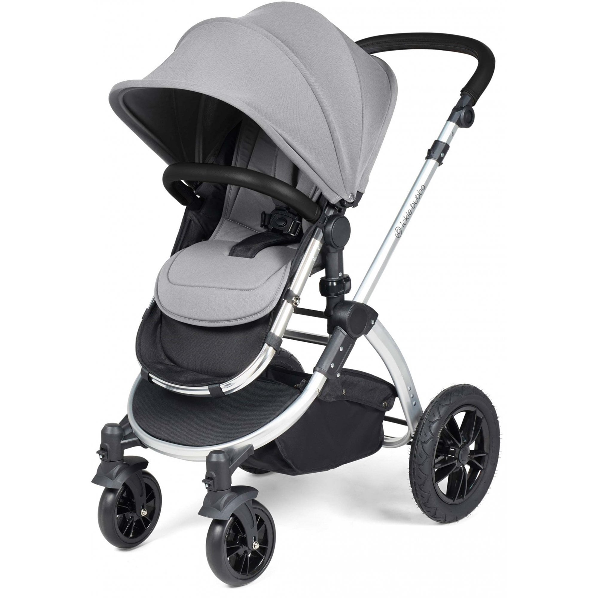 Ickle Bubba Stomp Luxe 12 Piece Travel System with i-Size Stratus Car Seat & ISOFIX Base Pearl Grey