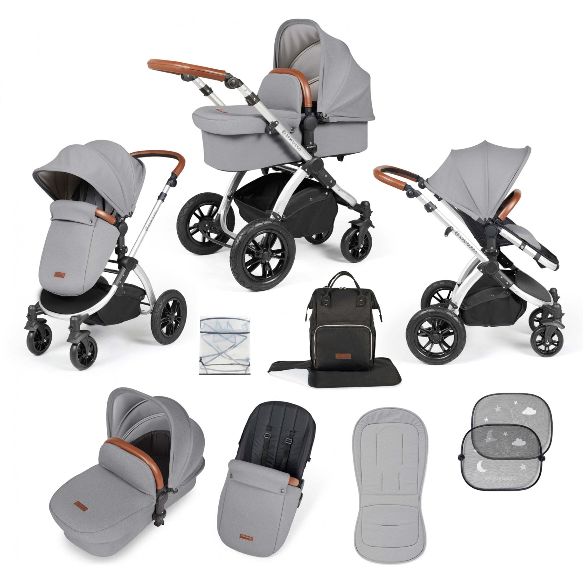 Ickle Bubba Stomp Luxe 9 Piece Pram Pearl Grey