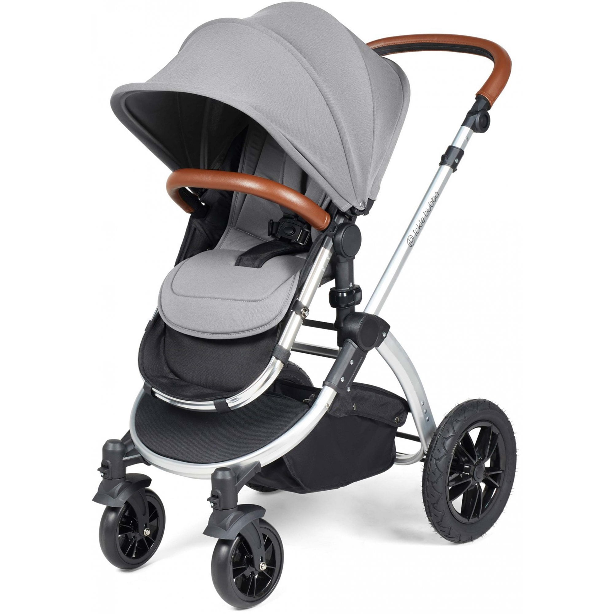 Ickle Bubba Stomp Luxe 12 Piece Travel System & i-Size Cirrus Car Seat + Base Pearl Grey