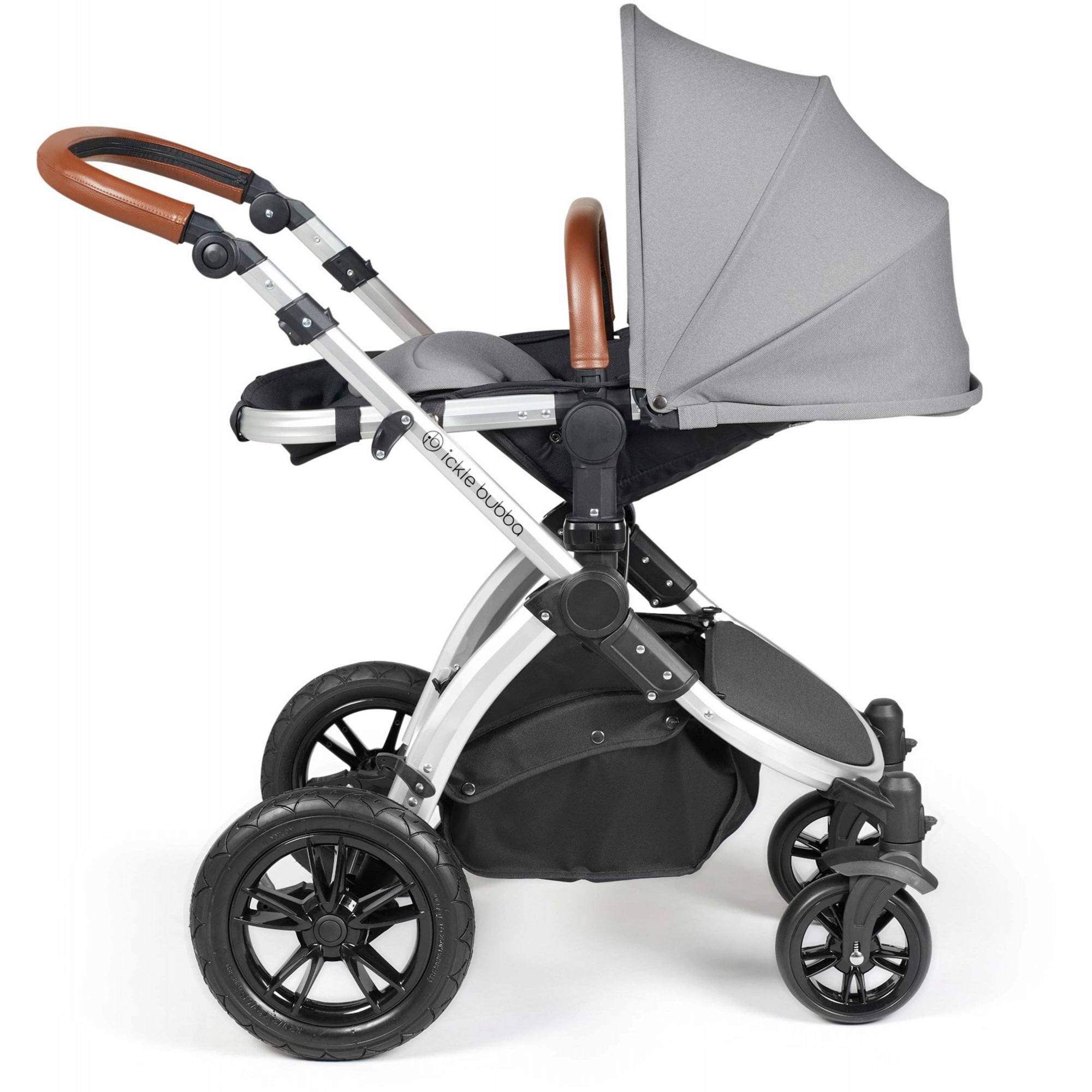 Ickle Bubba Stomp Luxe 12 Piece Travel System with i-Size Stratus Car Seat & ISOFIX Base Pearl Grey