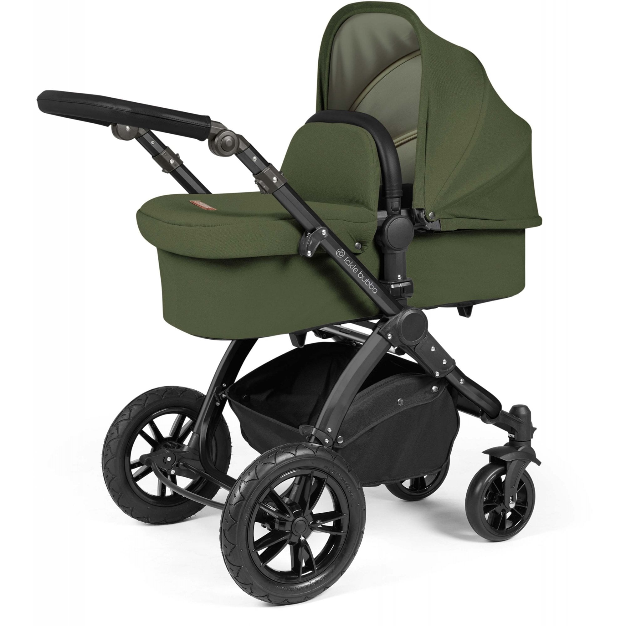Ickle Bubba Stomp Luxe 12 Piece Travel System with i-Size Stratus Car Seat & ISOFIX Base Woodland