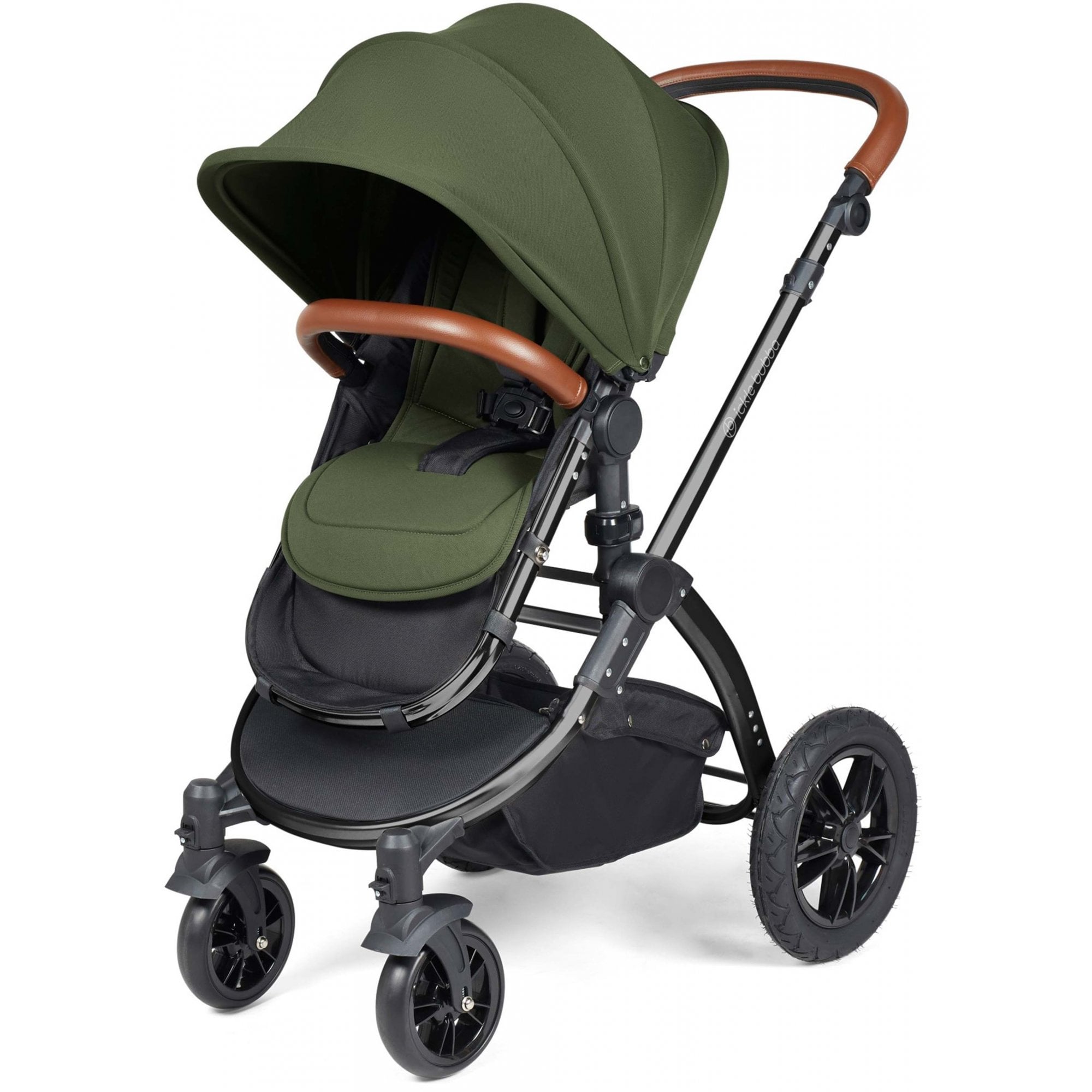 Ickle Bubba Stomp Luxe 12 Piece Travel System with i-Size Stratus Car Seat & ISOFIX Base Woodland