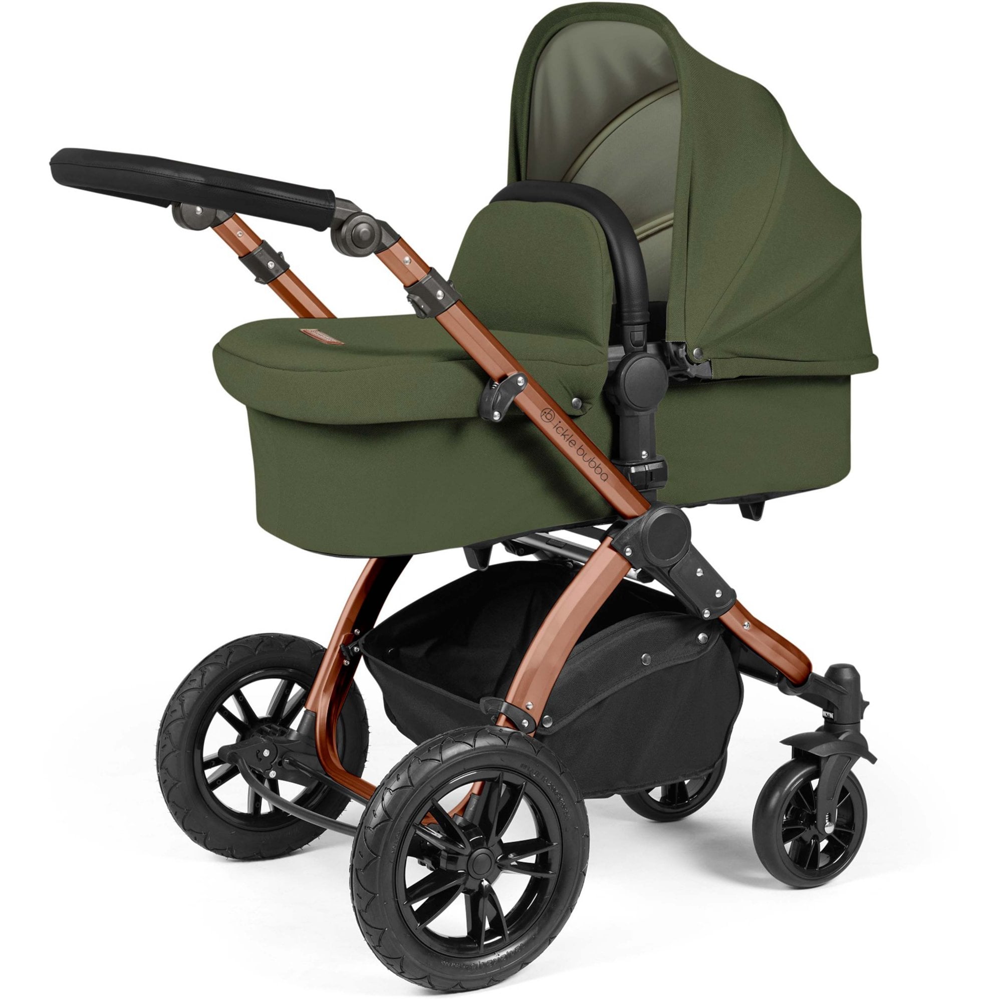 Ickle Bubba Stomp Luxe 12 Piece Travel System with i-Size Stratus Car Seat & ISOFIX Base Woodland