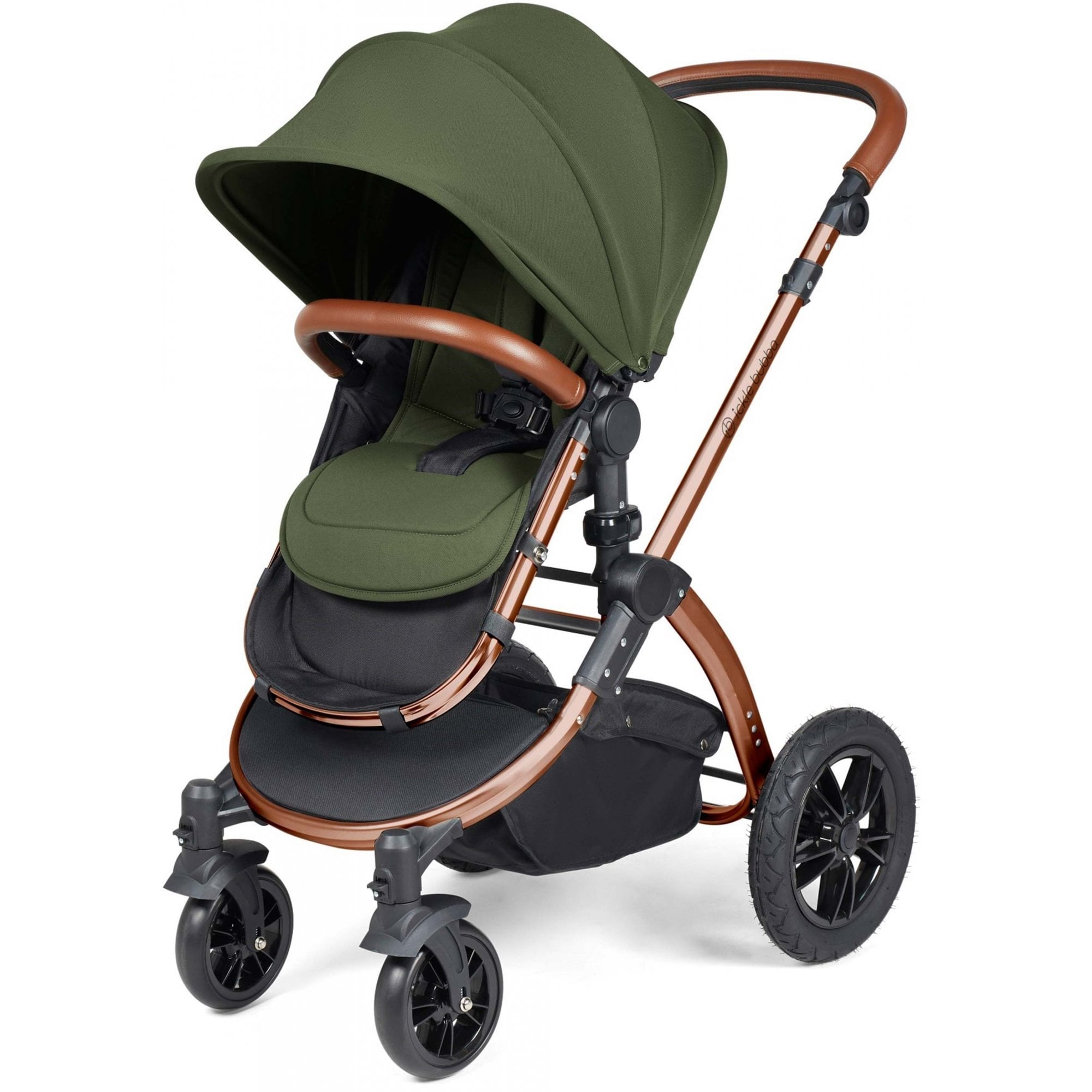 Ickle Bubba Stomp Luxe 12 Piece Travel System with i-Size Stratus Car Seat & ISOFIX Base Woodland