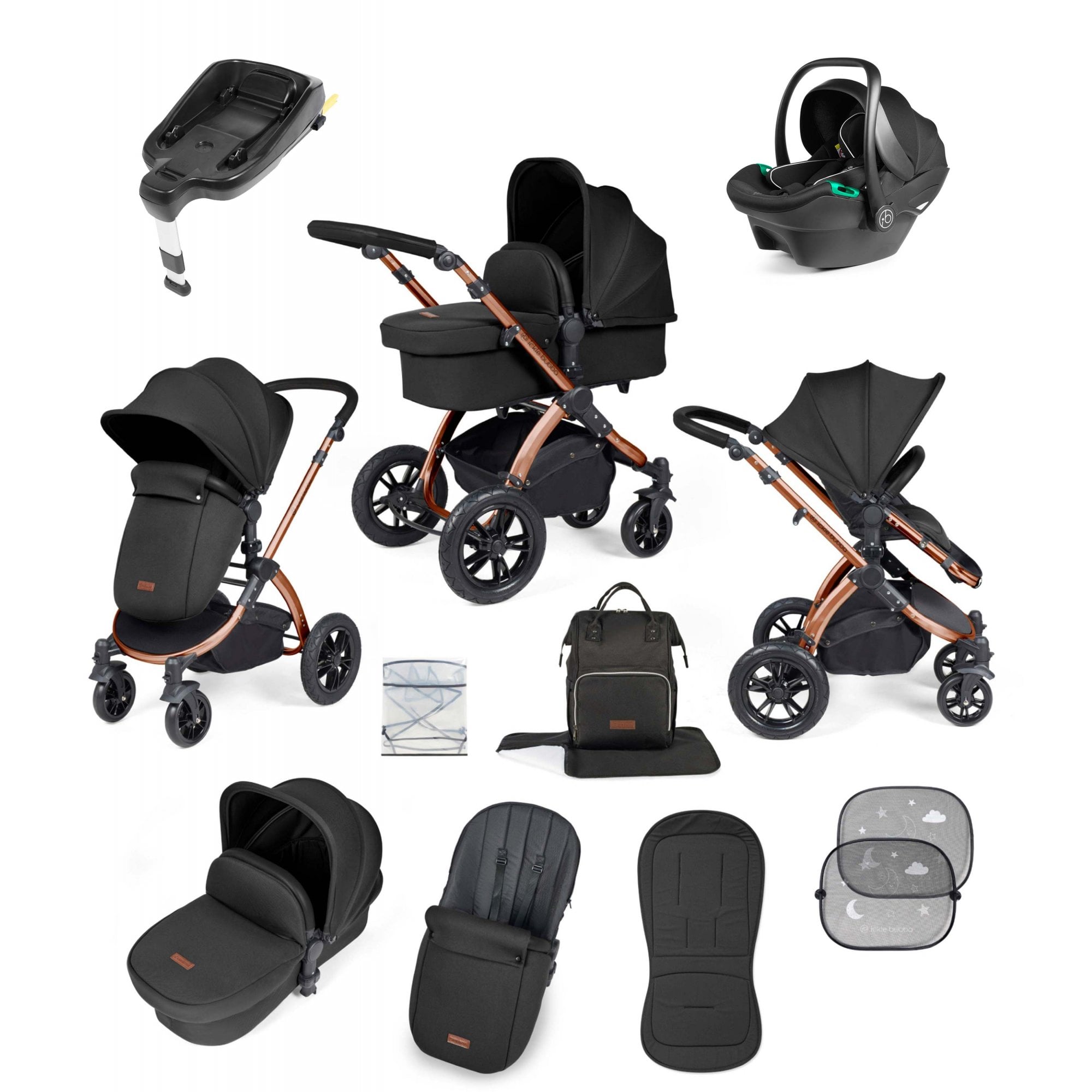 Ickle Bubba Stomp Luxe 12 Piece Travel System with i-Size Stratus Car Seat & ISOFIX Base Midnight