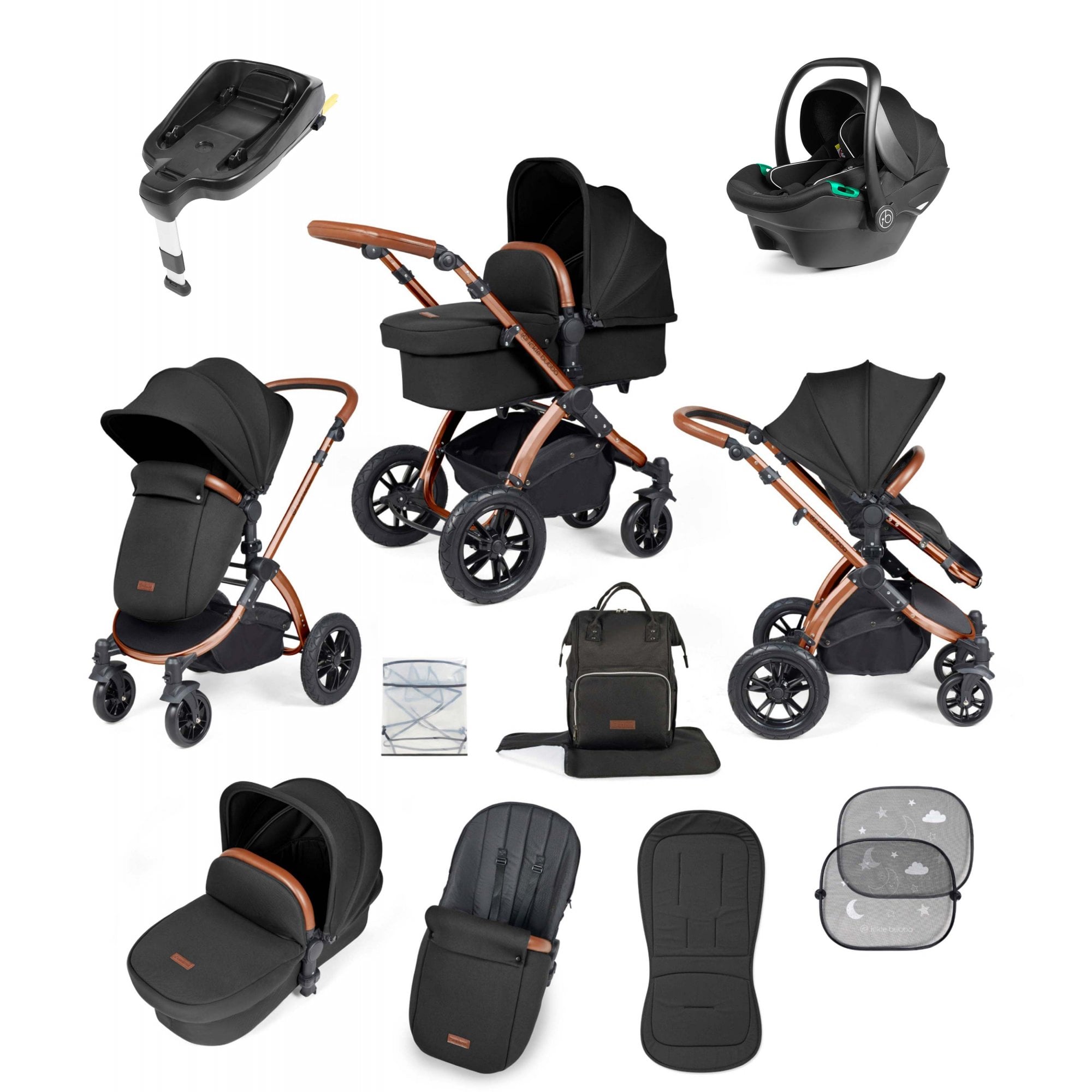 Ickle Bubba Stomp Luxe 12 Piece Travel System with i-Size Stratus Car Seat & ISOFIX Base Midnight