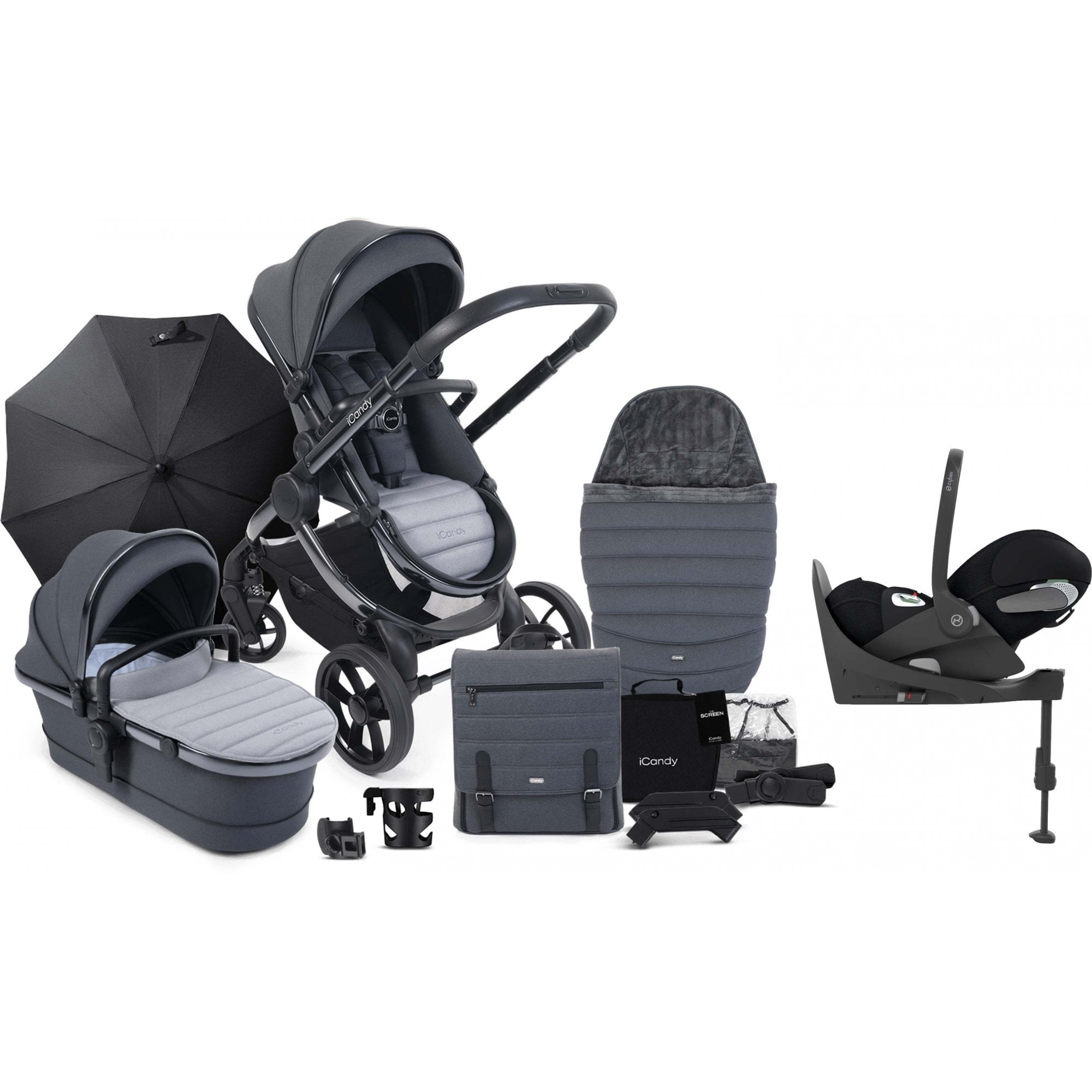 iCandy Peach 7 Complete Bundle Phantom / Truffle + Cloud T Plus & Base