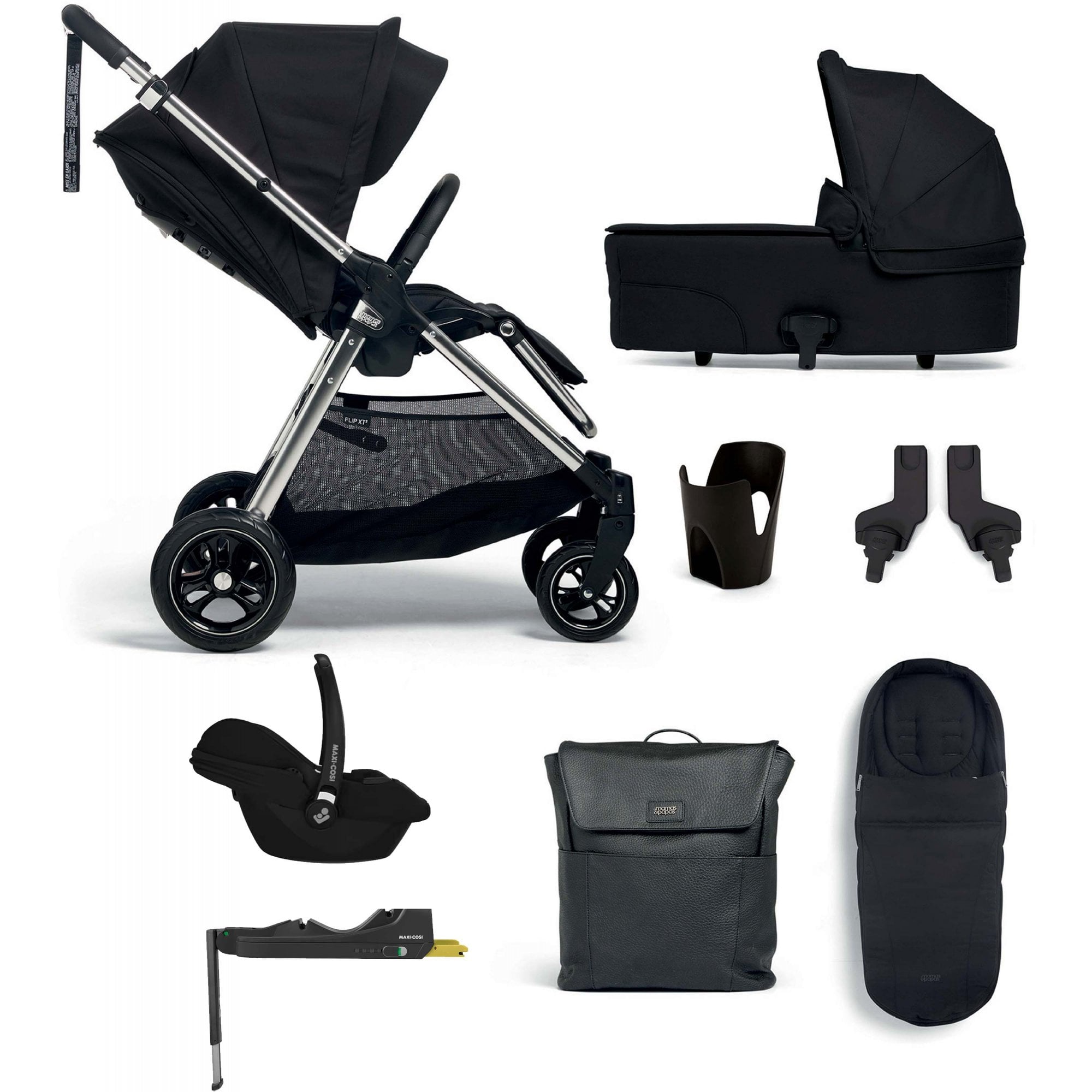 Mamas & Papas Flip XT3 Essential Bundle Slated Navy + Cabriofix I-Size Car Seat + Base
