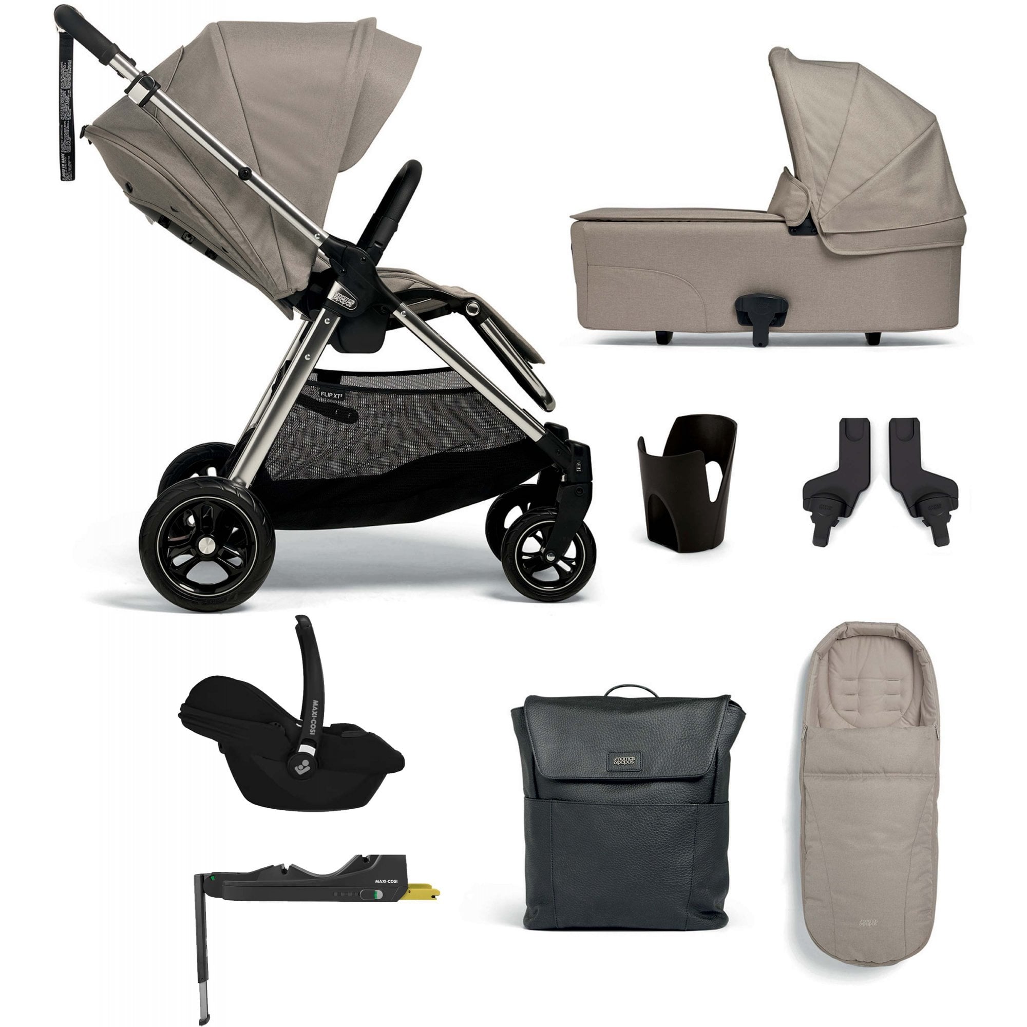 Mamas & Papas Flip XT3 Essential Bundle Fawn + Cabriofix I-Size Car Seat + Base