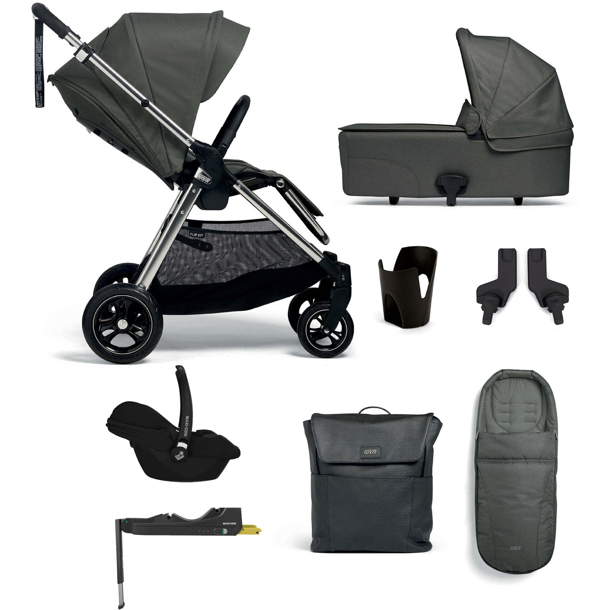 Mamas & Papas Flip XT3 Essential Bundle Harbour Grey + Cabriofix I-Size Car Seat + Base