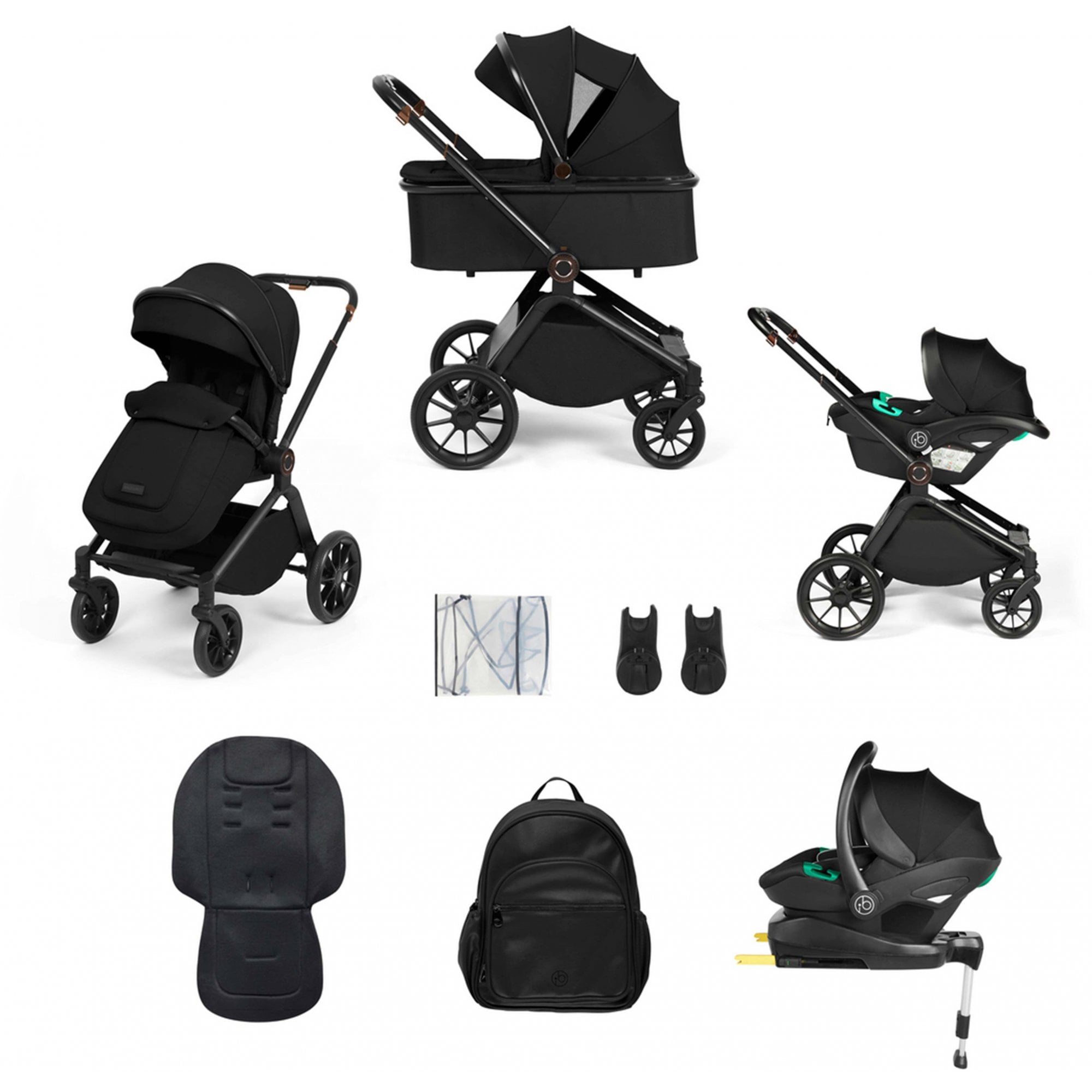 Ickle Bubba Altima 12 Piece Travel System with i-Size Stratus Car Seat & ISOFIX Base Black