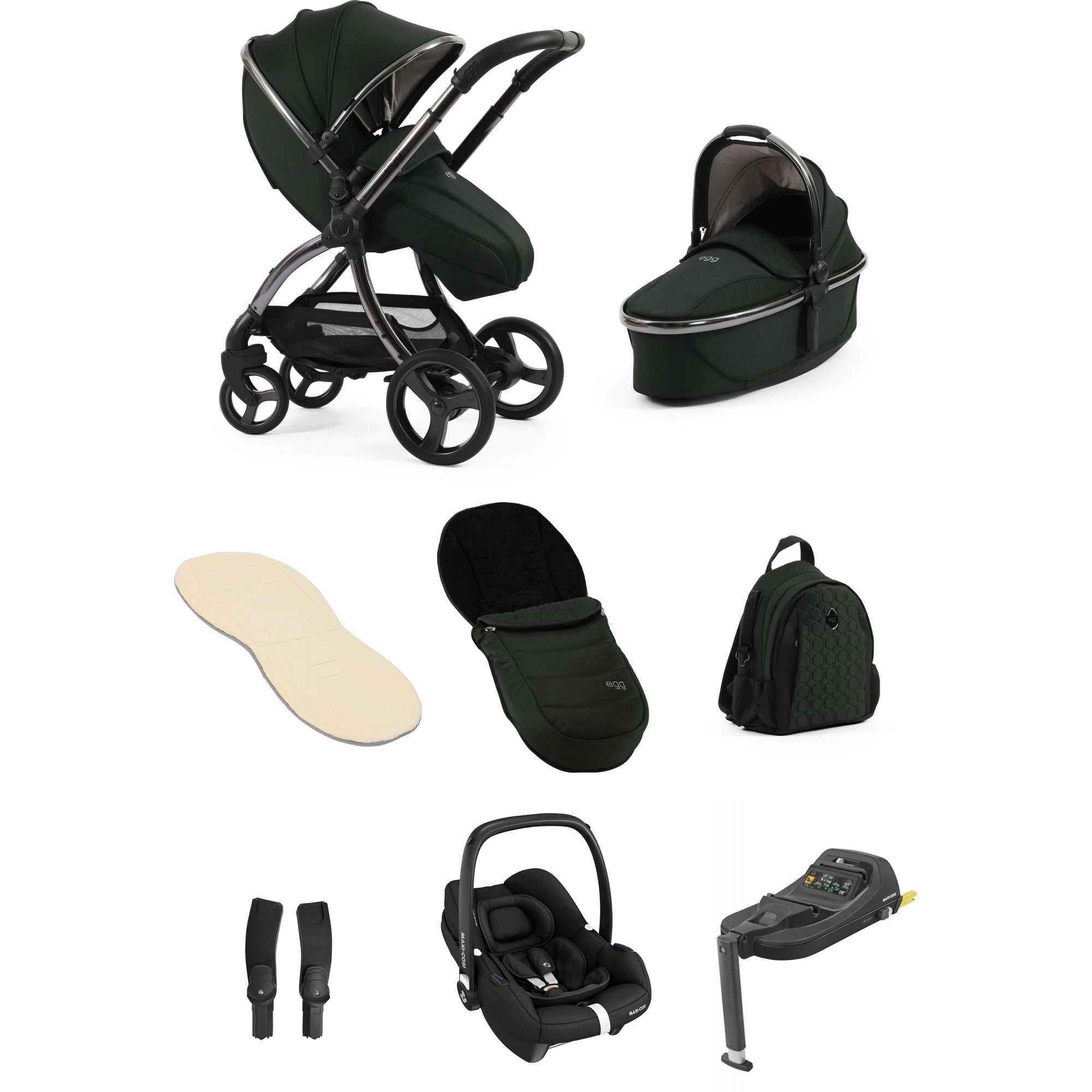 egg3® Stroller Luxury Bundle Black Olive + Cabriofix i-Size Car Seat & Base