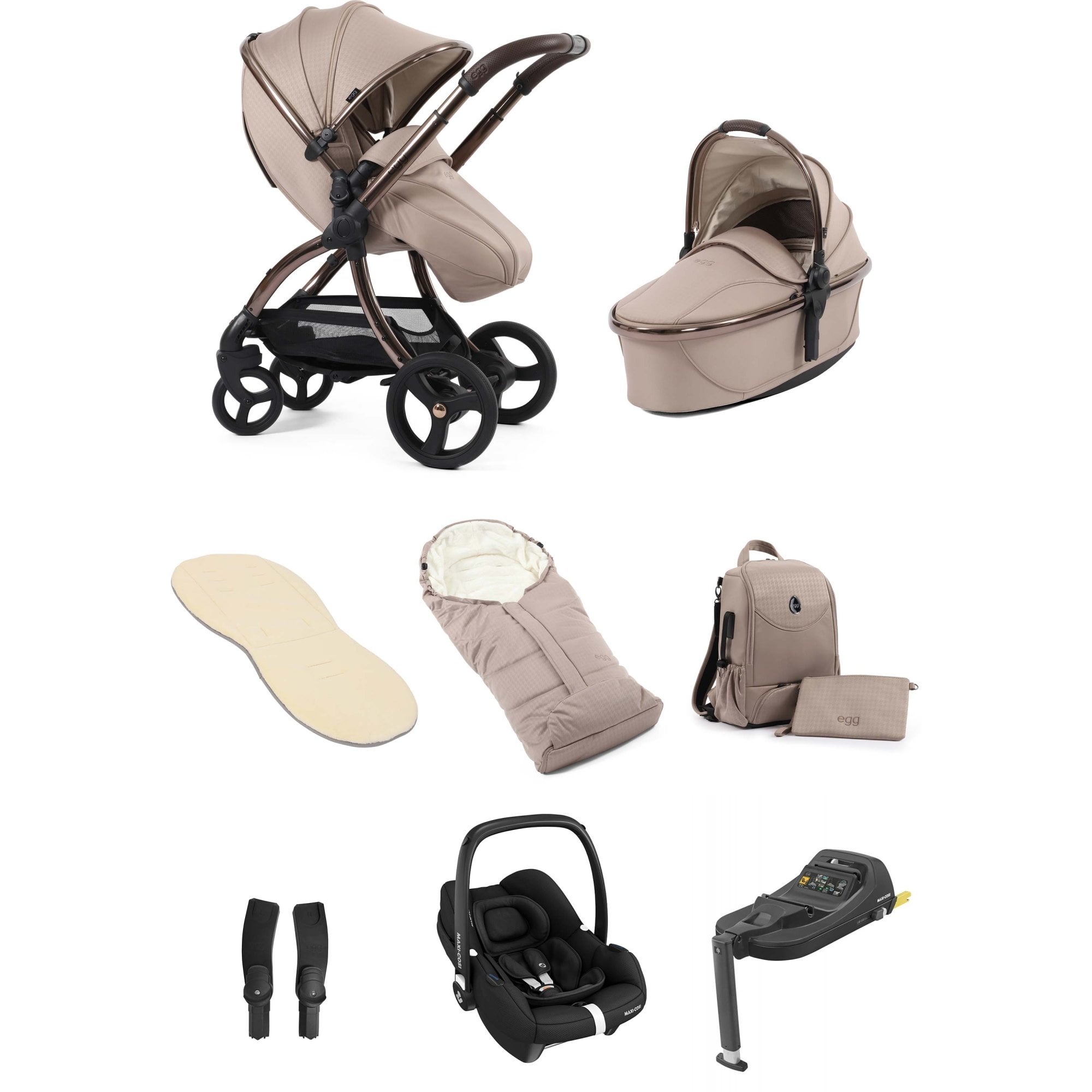 egg3® Stroller Luxury Bundle Houndstooth Almond + Cabriofix i-Size & Base