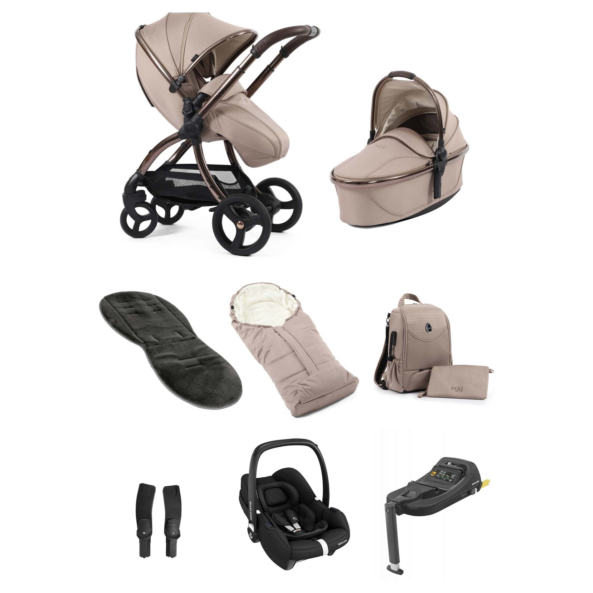 egg3® Stroller Luxury Bundle Houndstooth Almond + Cabriofix i-Size & Base