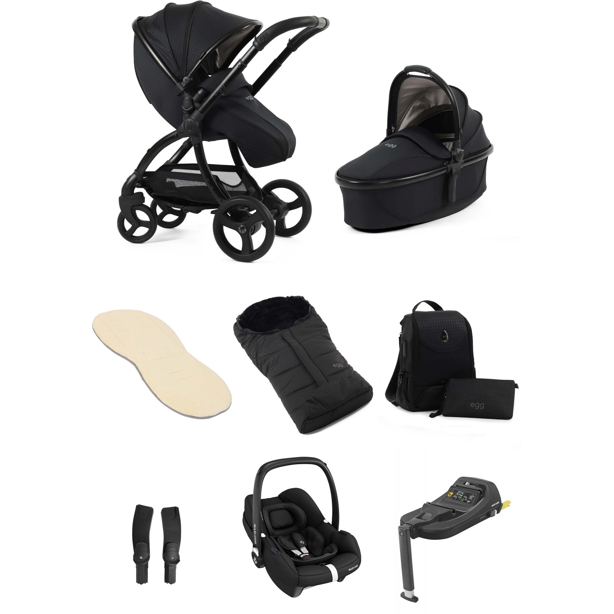 egg3® Stroller Luxury Bundle Houndstooth Black + Cabriofix i-Size & Base