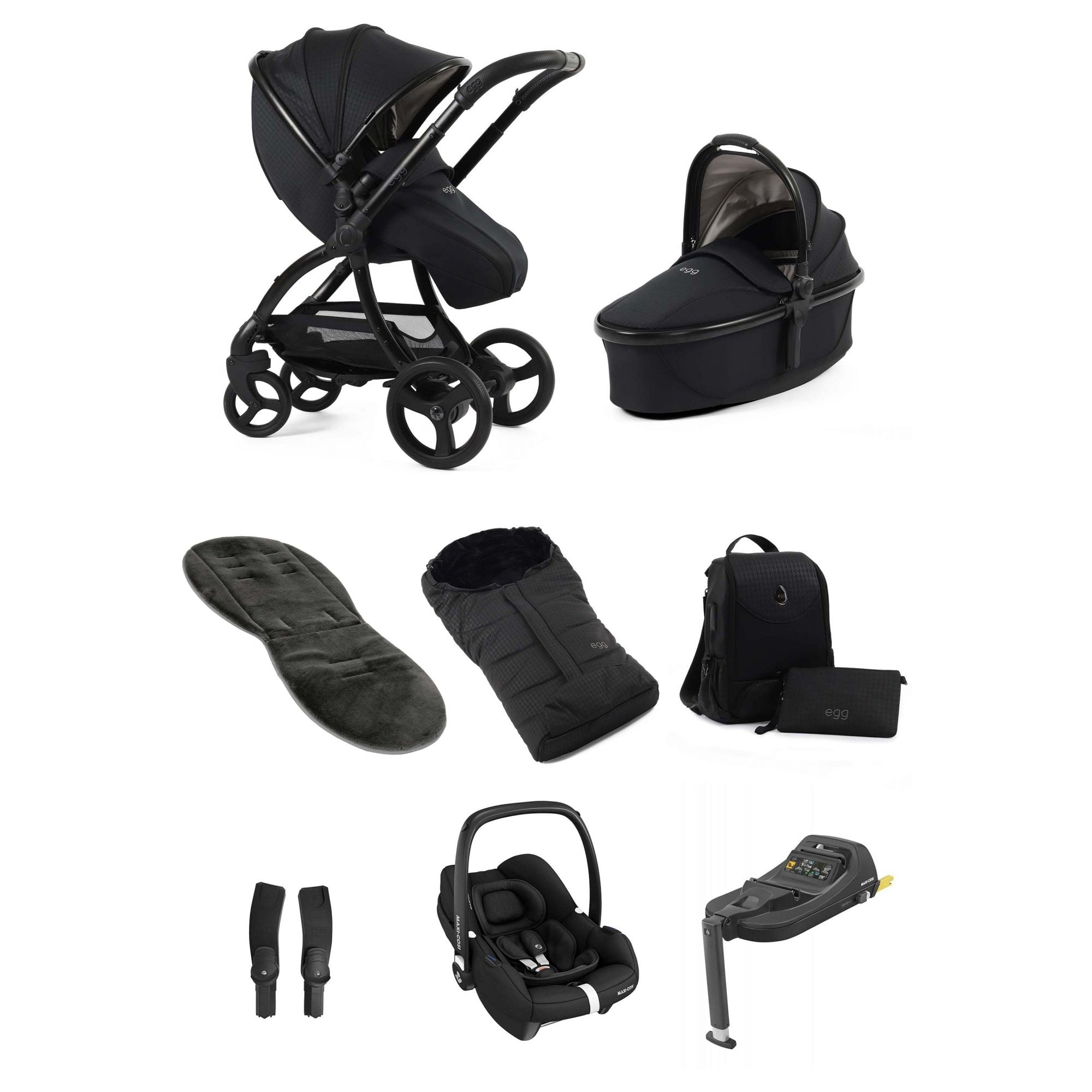 egg3® Stroller Luxury Bundle Houndstooth Black + Cabriofix i-Size & Base