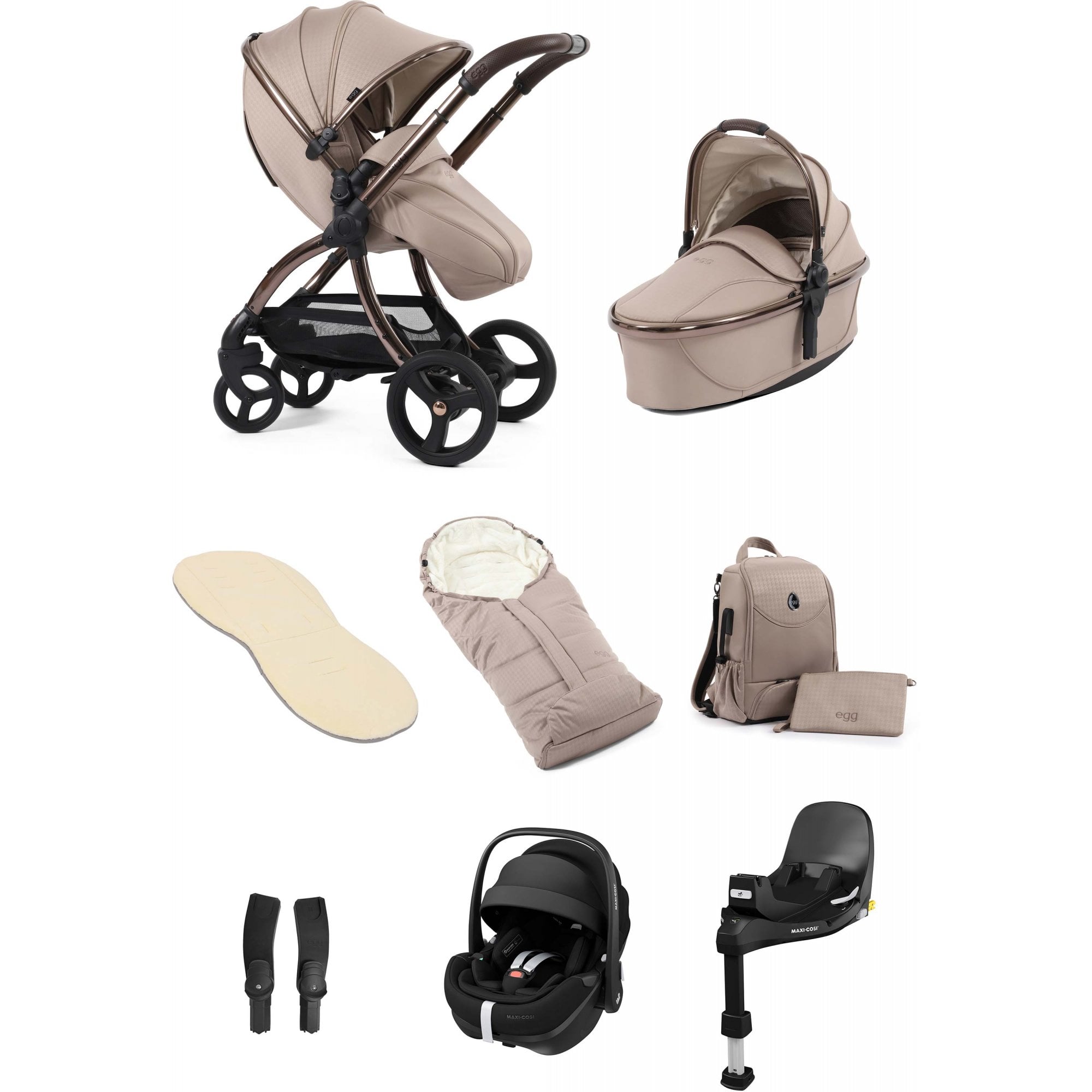 egg3® Stroller Luxury Special Edition Bundle Houndstooth Almond + Pebble 360 PRO 2 & Base