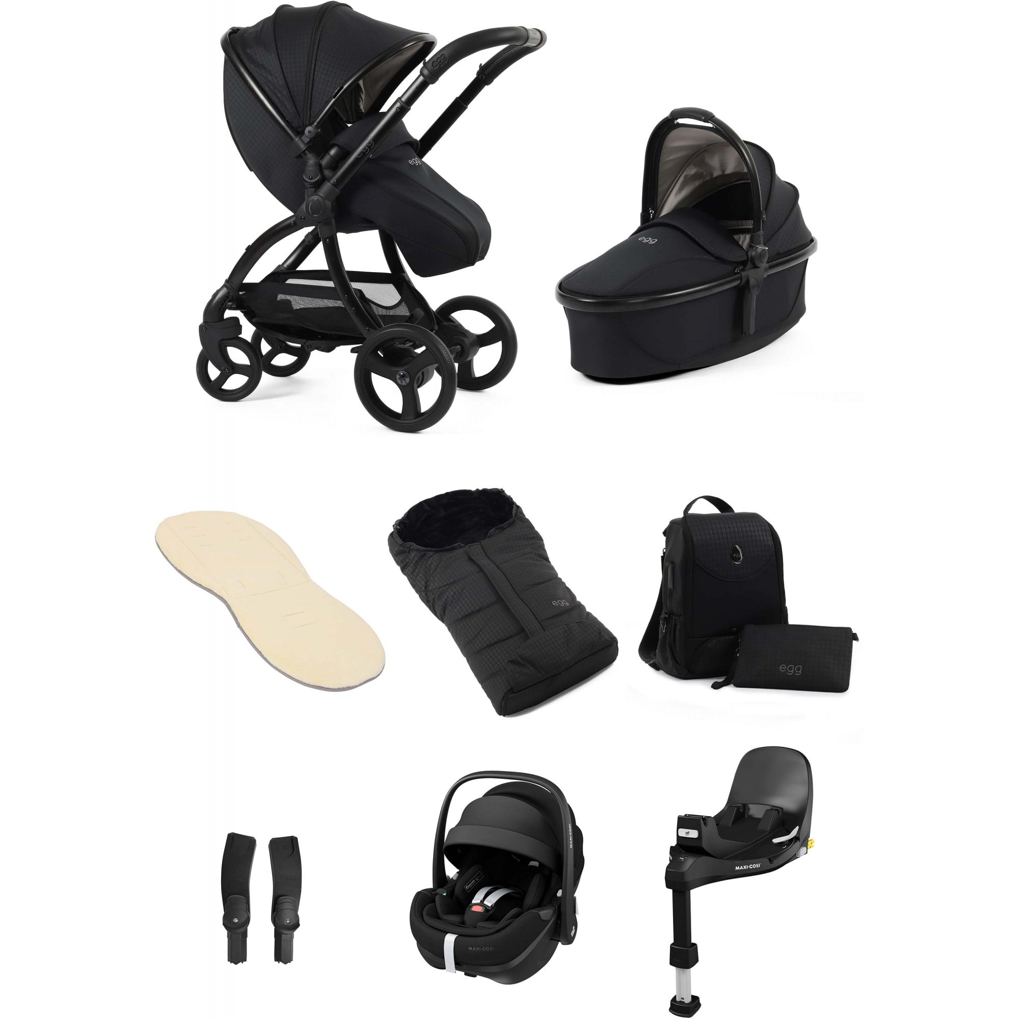 egg3® Stroller Luxury Special Edition Bundle Houndstooth Black + Pebble 360 PRO 2 & Base