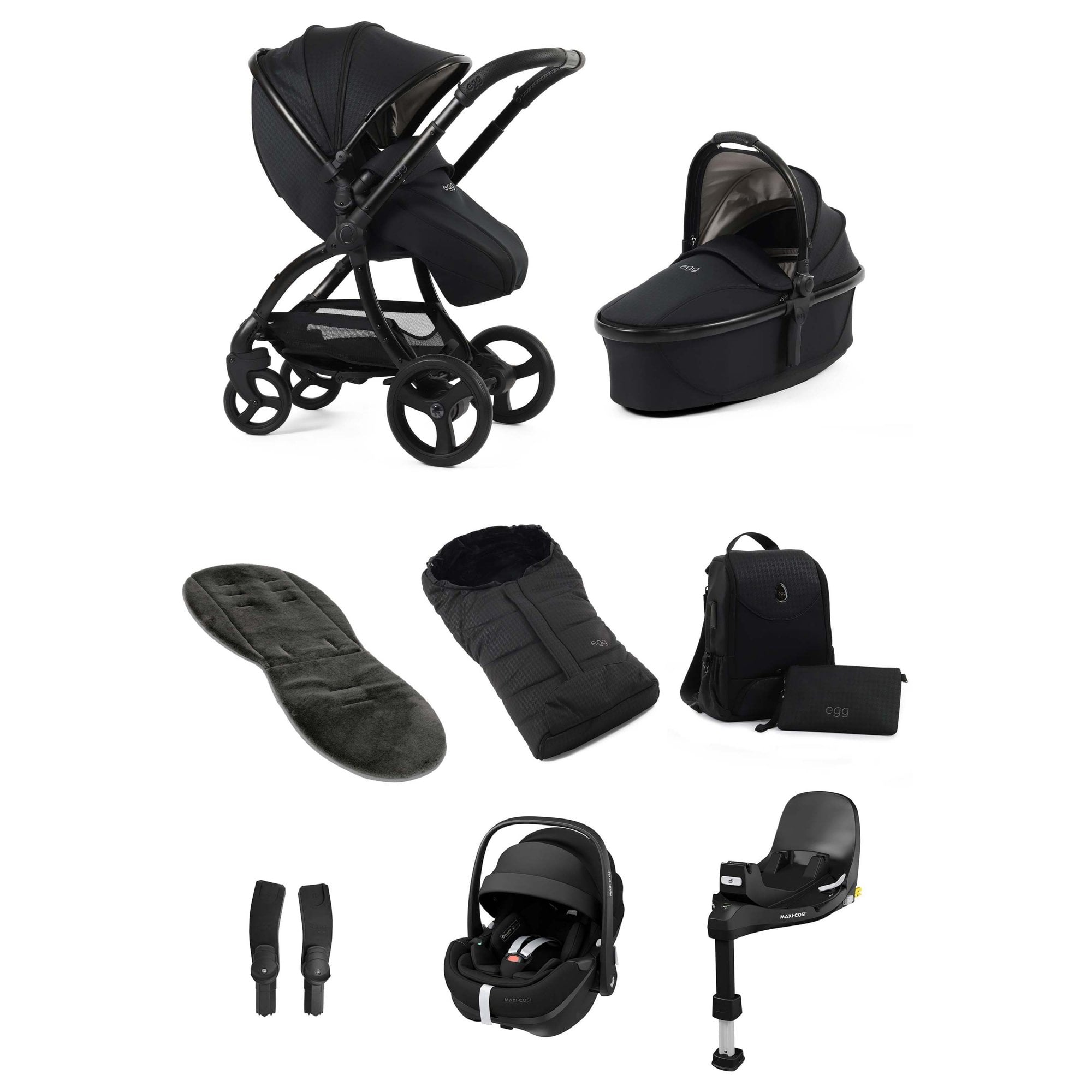 egg3® Stroller Luxury Special Edition Bundle Houndstooth Black + Pebble 360 PRO 2 & Base