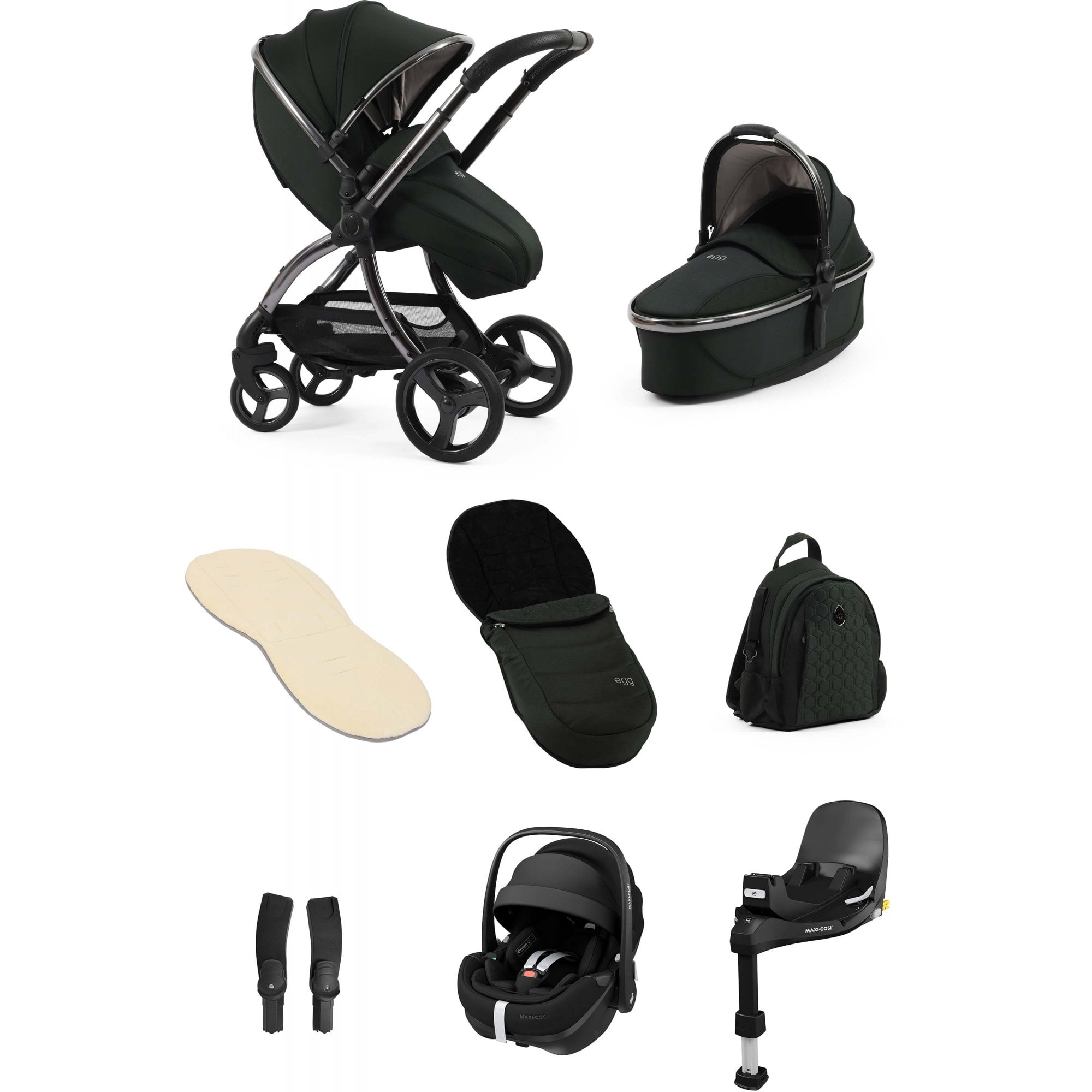 egg3® Stroller Luxury Bundle Carbonite + Pebble 360 PRO 2 Car Seat & Base