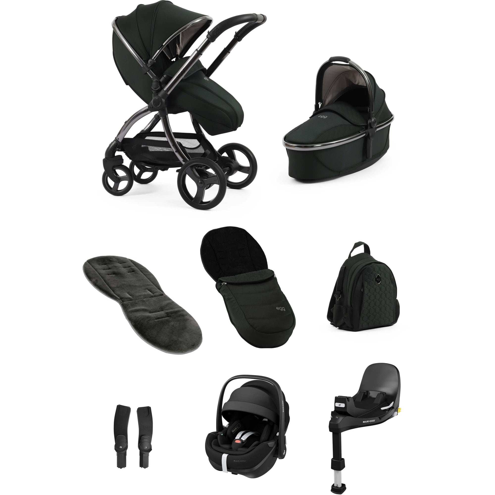 egg3® Stroller Luxury Bundle Carbonite + Pebble 360 PRO 2 Car Seat & Base