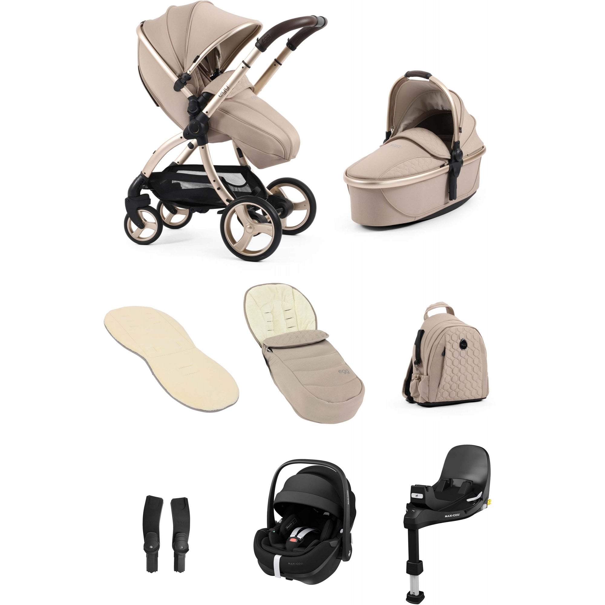 egg3® Stroller Luxury Bundle Feather + Pebble 360 PRO 2 Car Seat & Base
