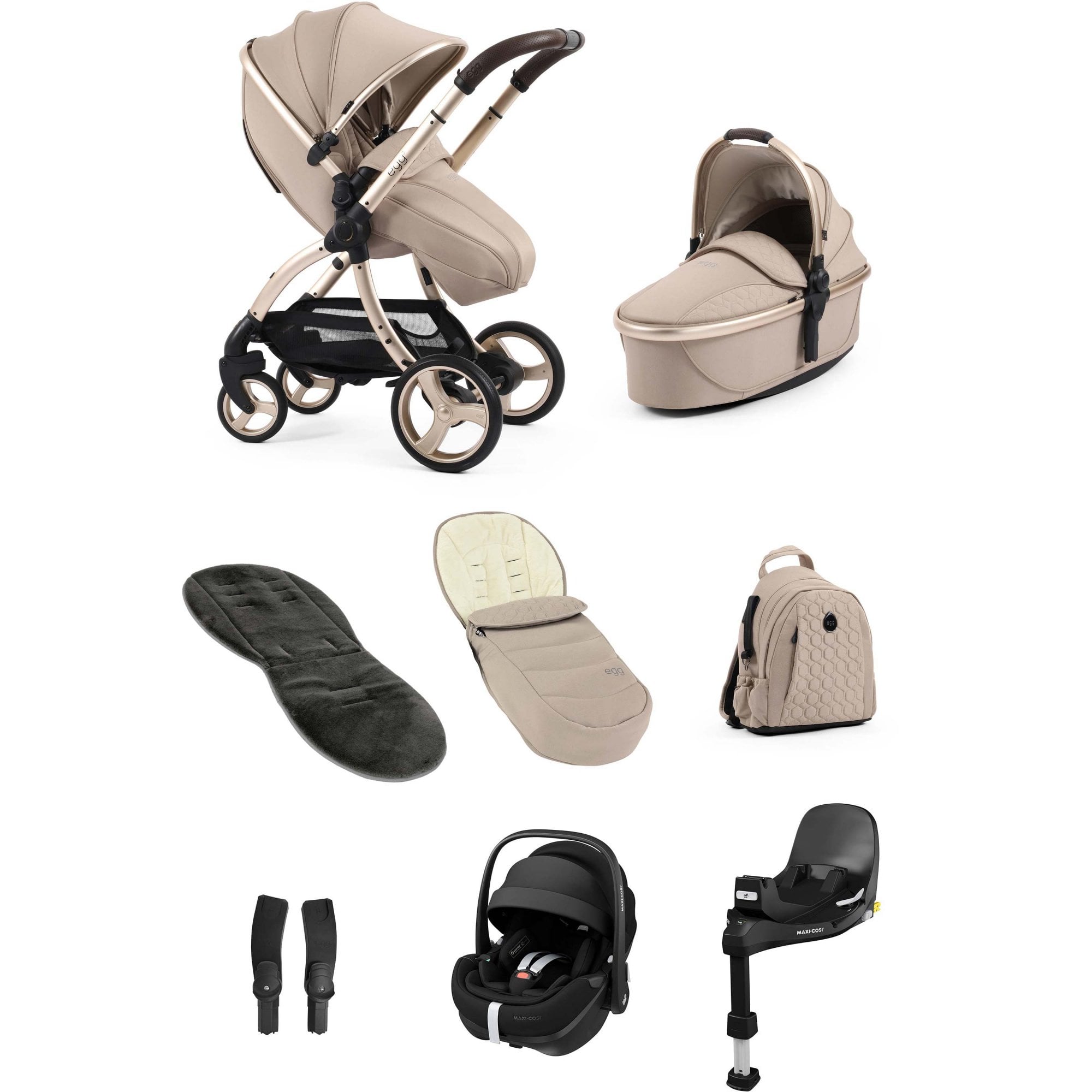 egg3® Stroller Luxury Bundle Feather + Pebble 360 PRO 2 Car Seat & Base
