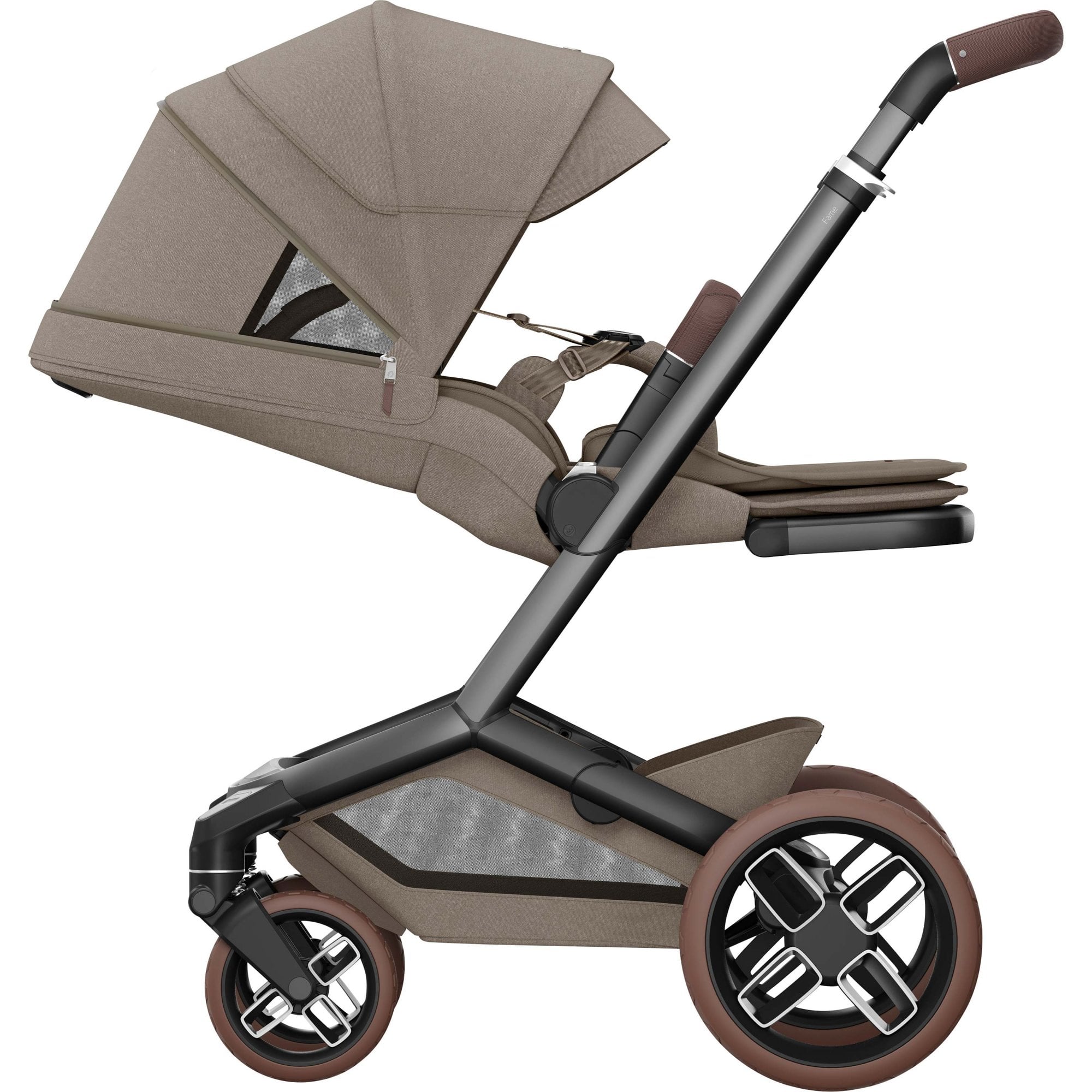 Maxi Cosi Fame 8 Piece Complete Bundle Twillic Truffle With Brown Wheels