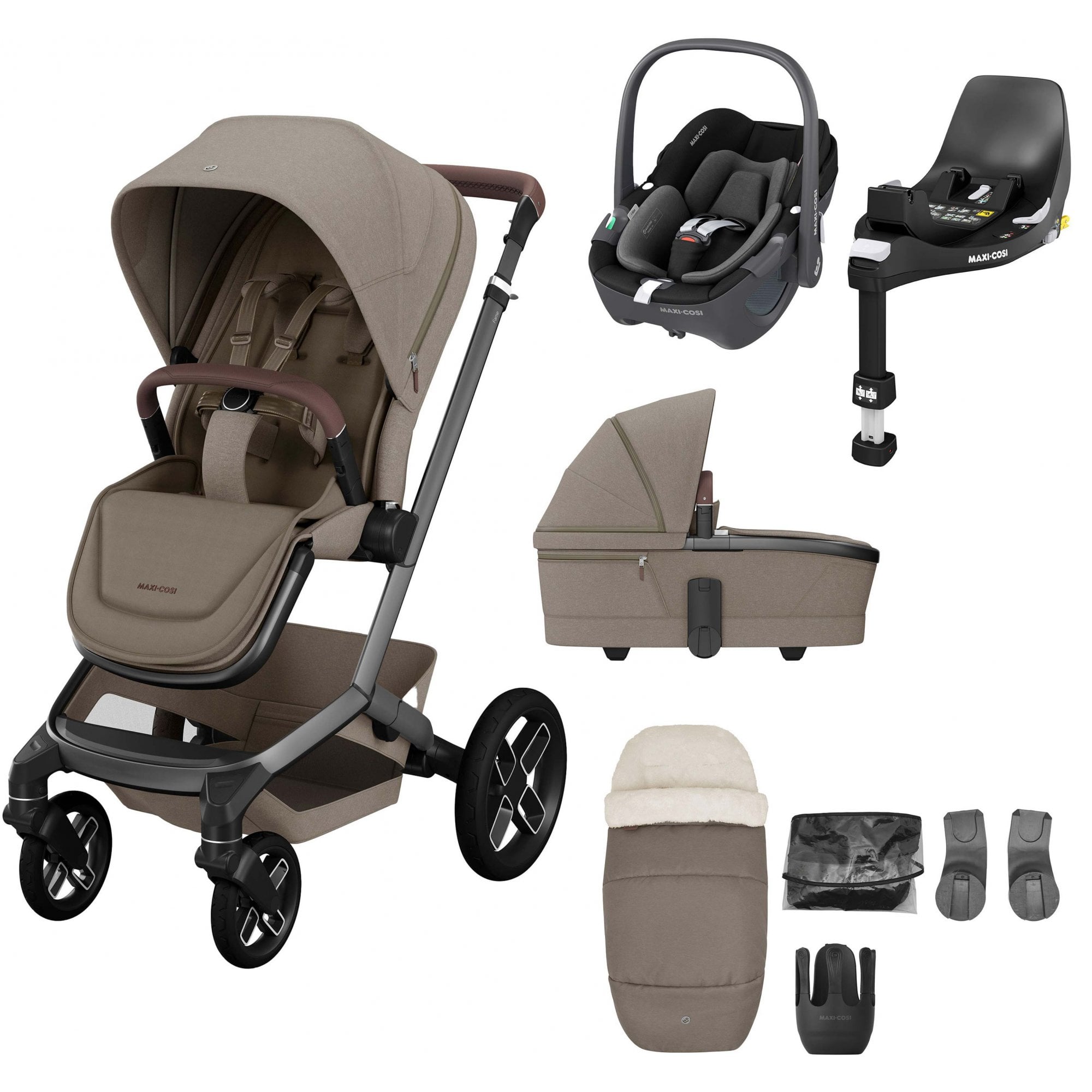 Maxi Cosi Fame 8 Piece Complete Bundle Twillic Truffle