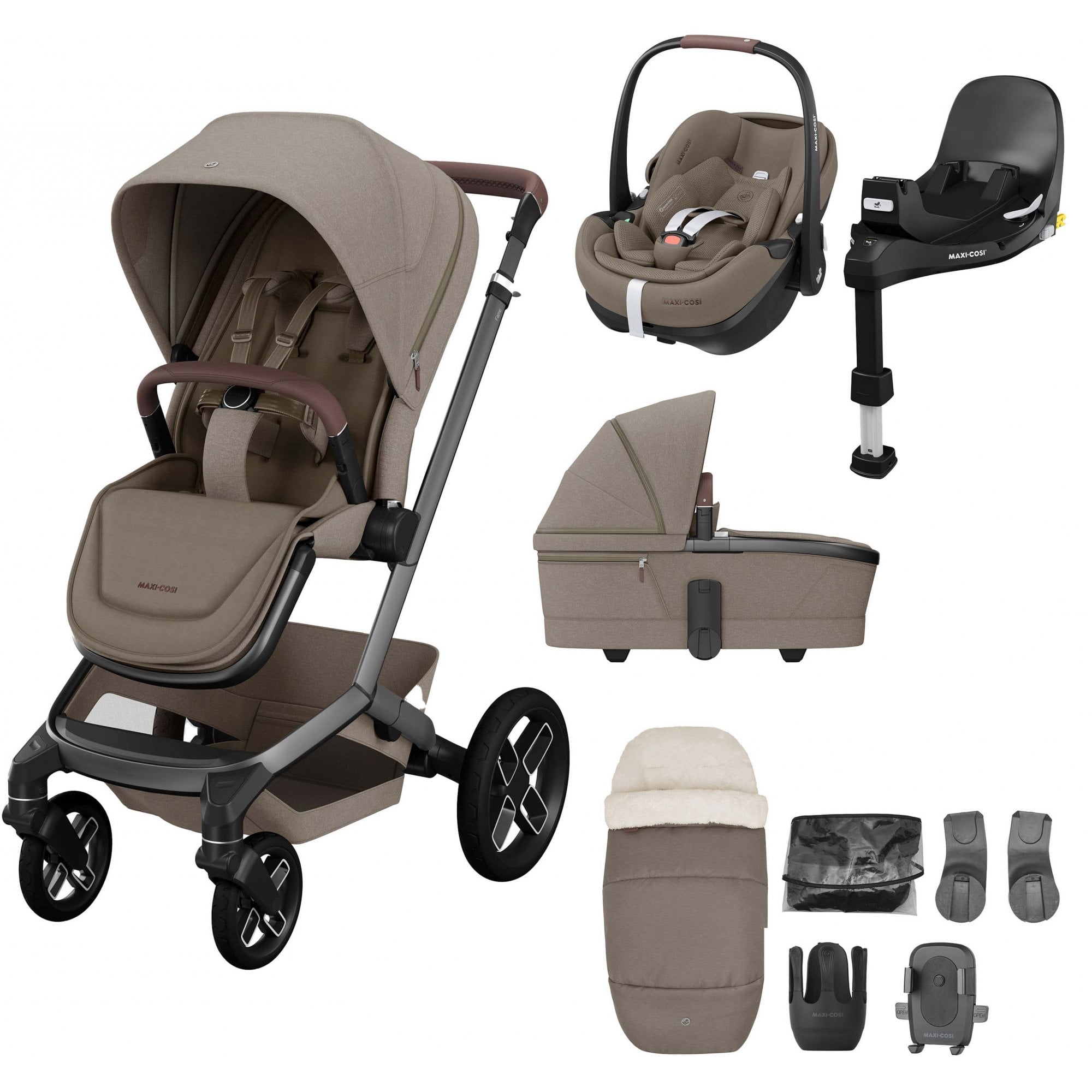 Maxi Cosi Fame 9 Piece Premium Bundle Twillic Truffle