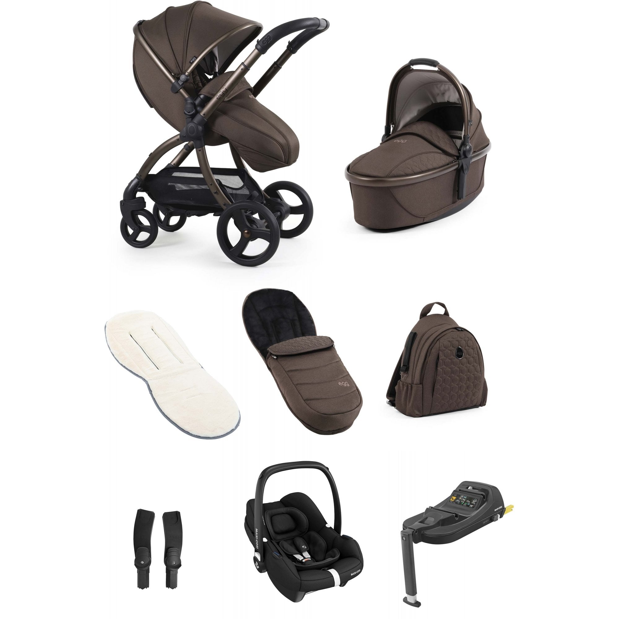 egg3® Stroller Luxury Bundle Chocolate Velvet + Cabriofix i-Size Car Seat & Base