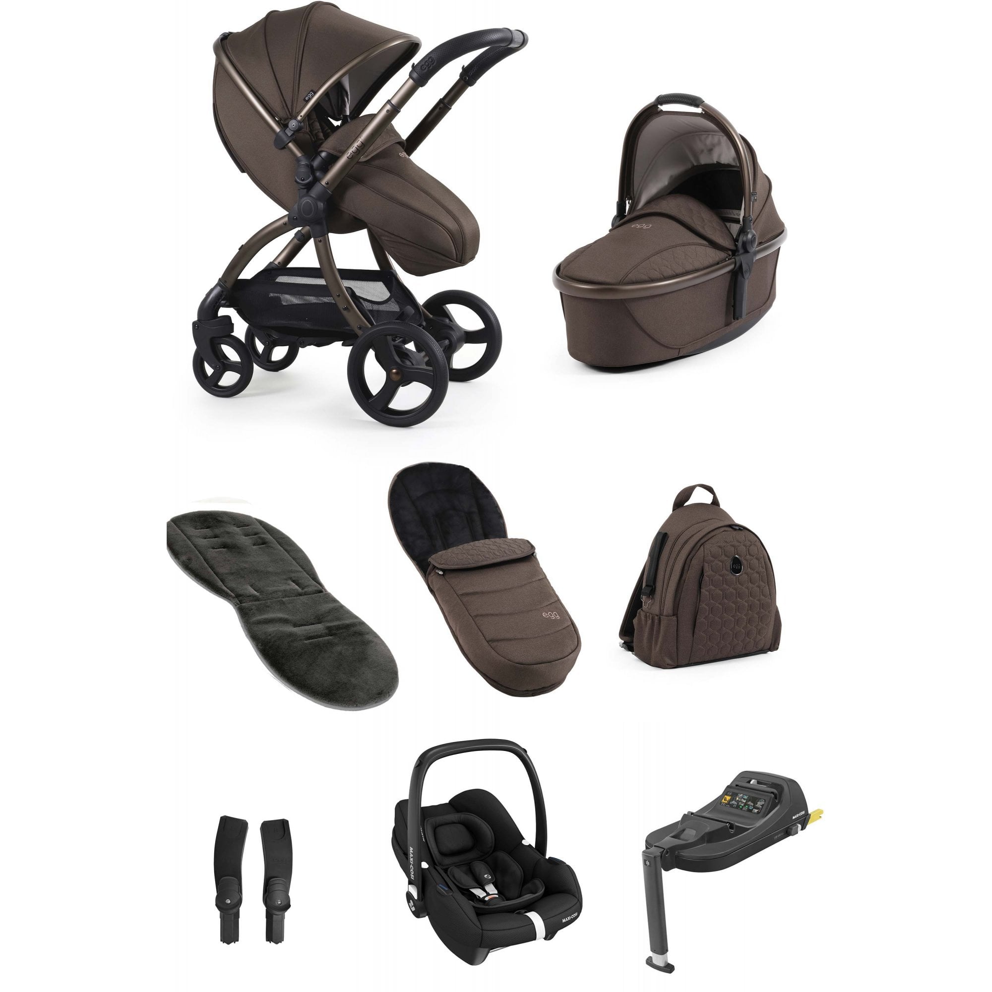 egg3® Stroller Luxury Bundle Chocolate Velvet + Cabriofix i-Size Car Seat & Base