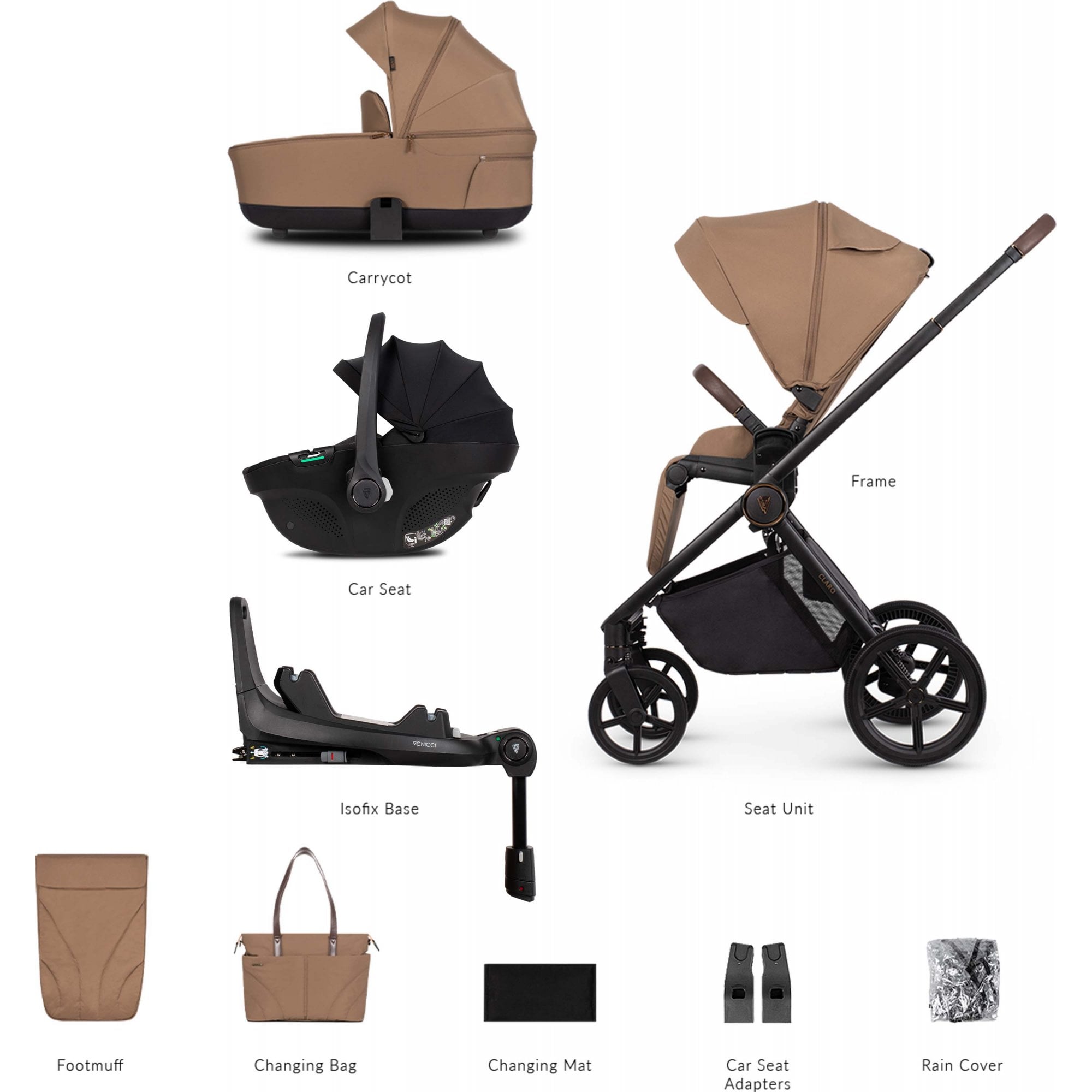 Venicci Claro 3in1 Pram & Base Caramel