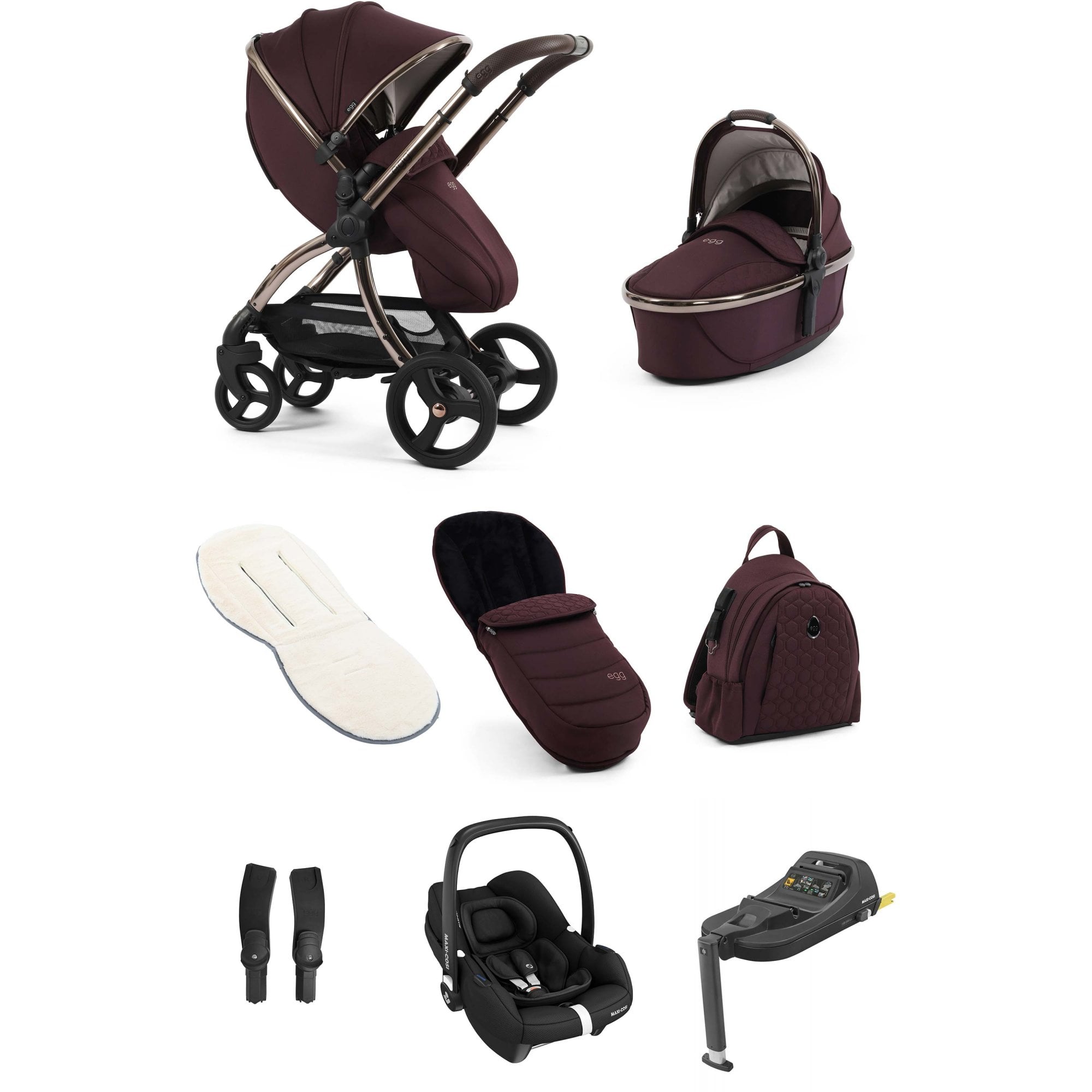 egg3® Stroller Luxury Bundle Mulberry + Cabriofix i-Size Car Seat & Base