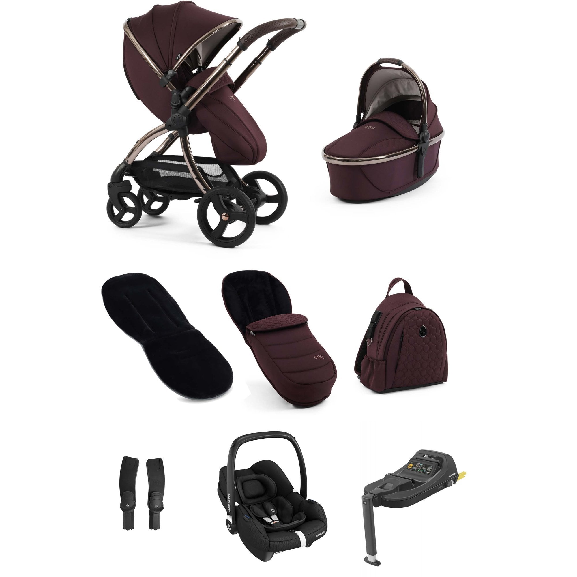 egg3® Stroller Luxury Bundle Mulberry + Cabriofix i-Size Car Seat & Base