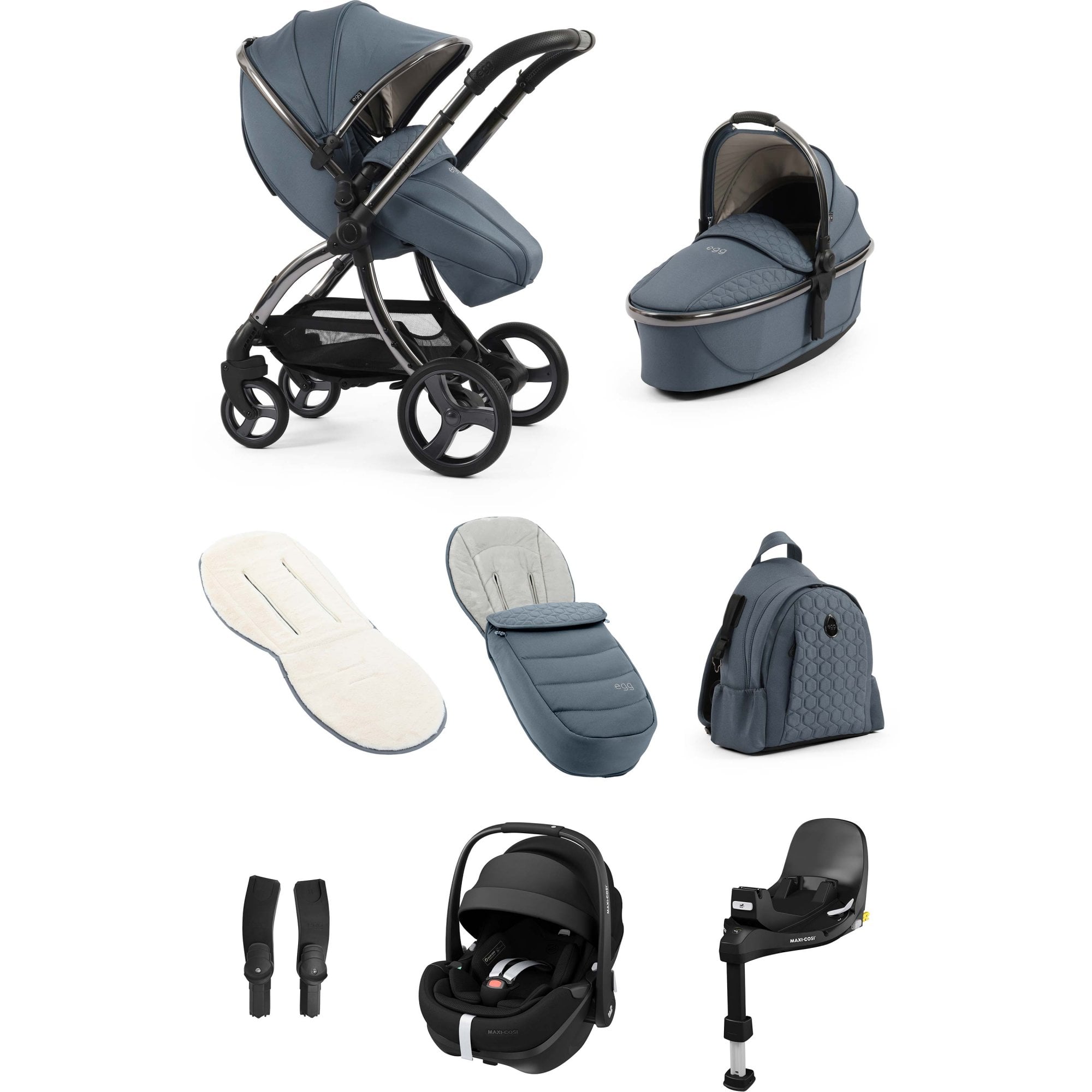 egg3® Stroller Luxury Bundle Topaz + Pebble 360 PRO 2 Car Seat & Base