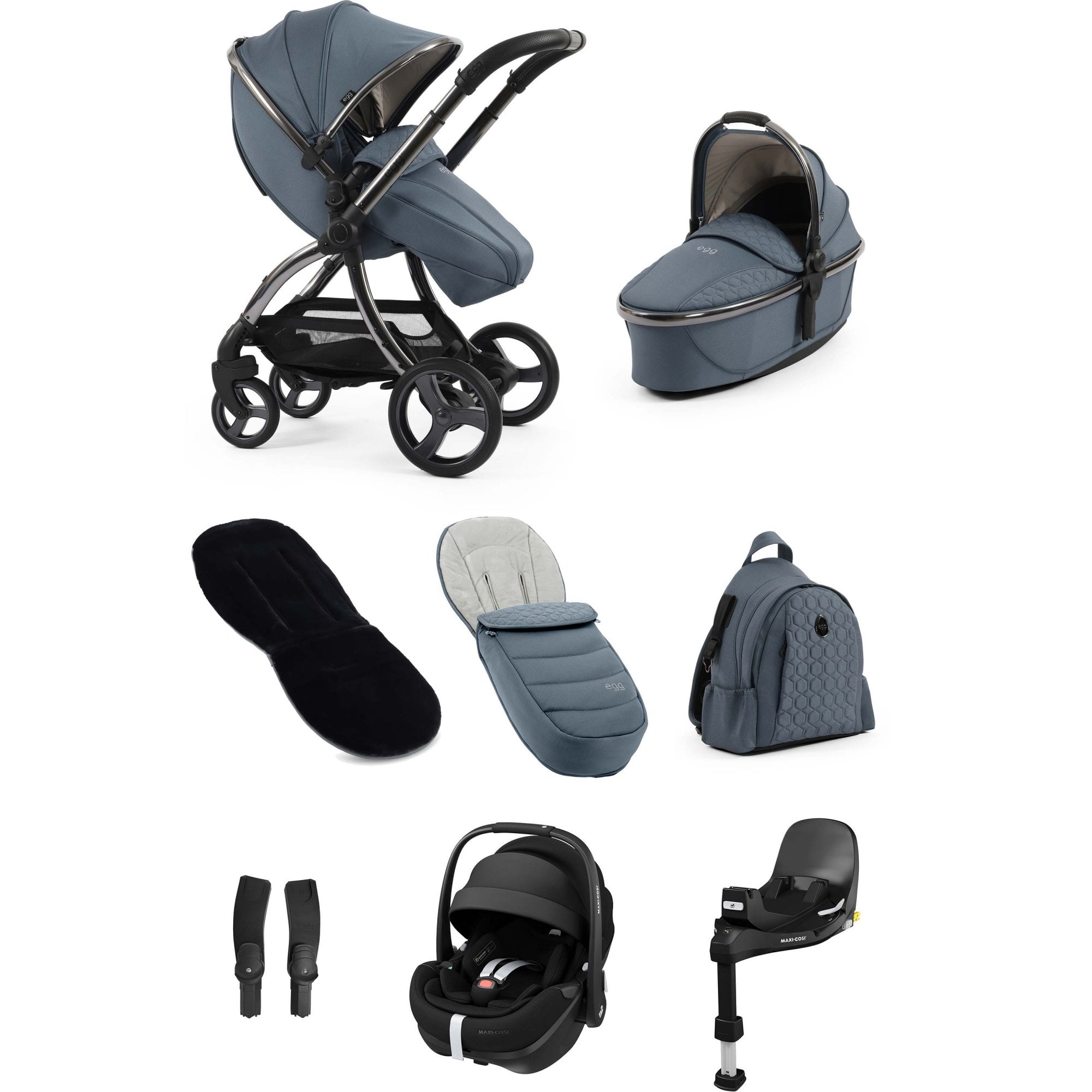 egg3® Stroller Luxury Bundle Topaz + Pebble 360 PRO 2 Car Seat & Base