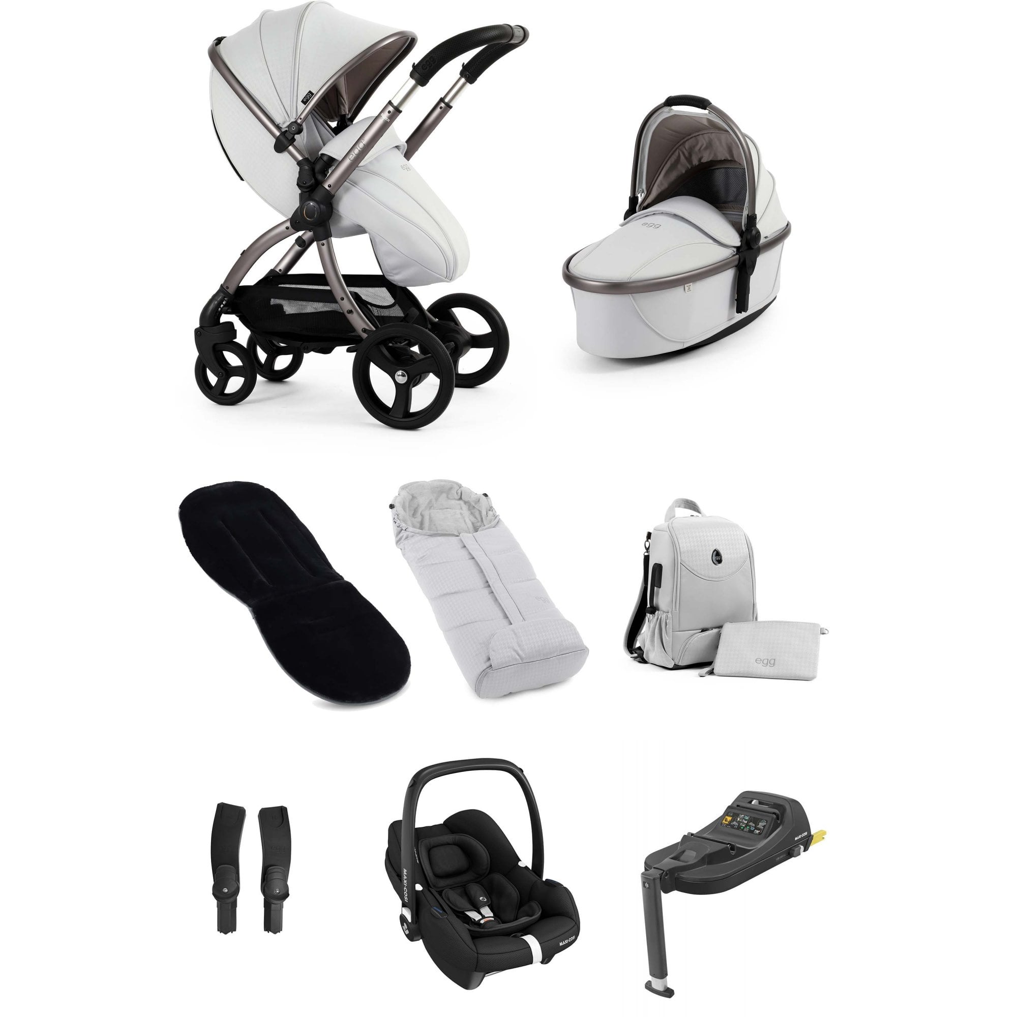 egg3® Stroller Luxury Bundle Houndstooth Silver + Cabriofix i-Size & Base
